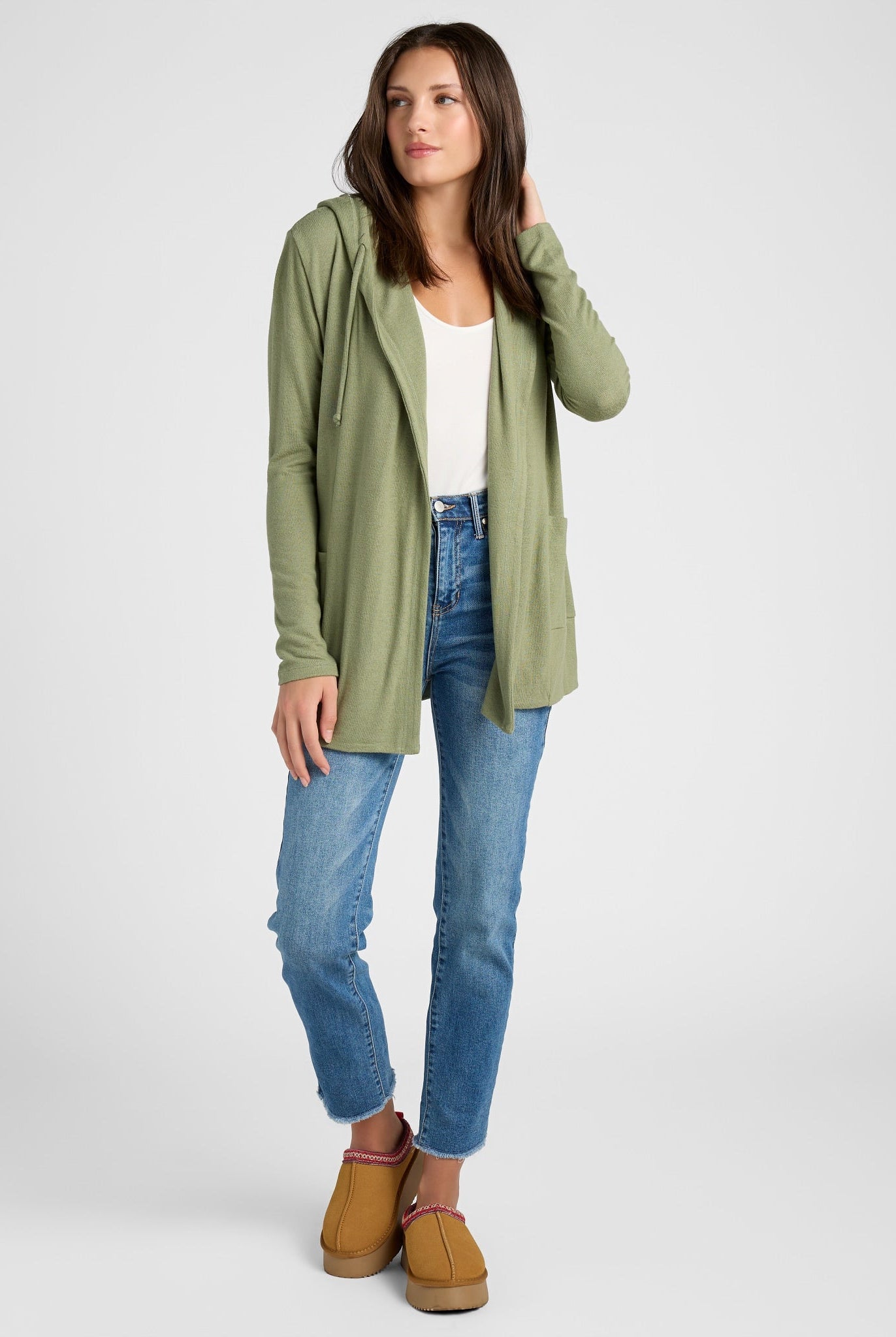 Heather Olive $|& SEAS Laguna Hooded Cardigan - SOF Full Front