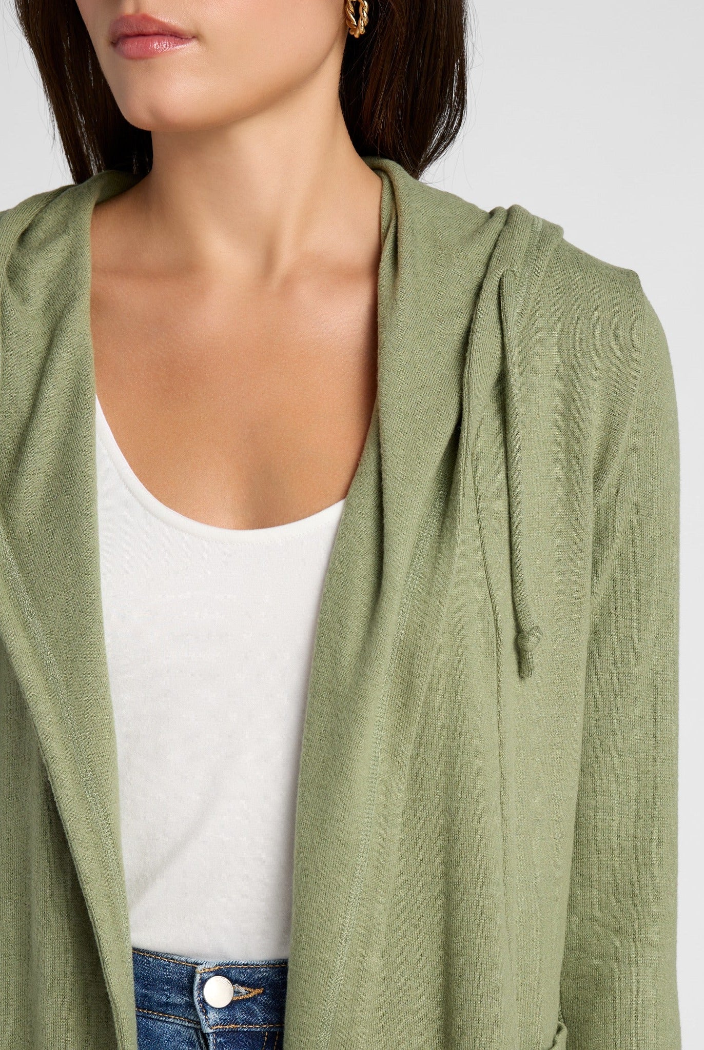 Heather Olive $|& SEAS Laguna Hooded Cardigan - SOF Detail