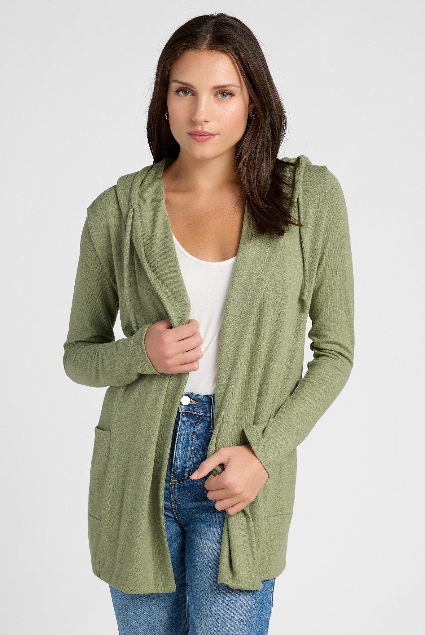 Heather Olive $|& SEAS Laguna Hooded Cardigan - SOF Front