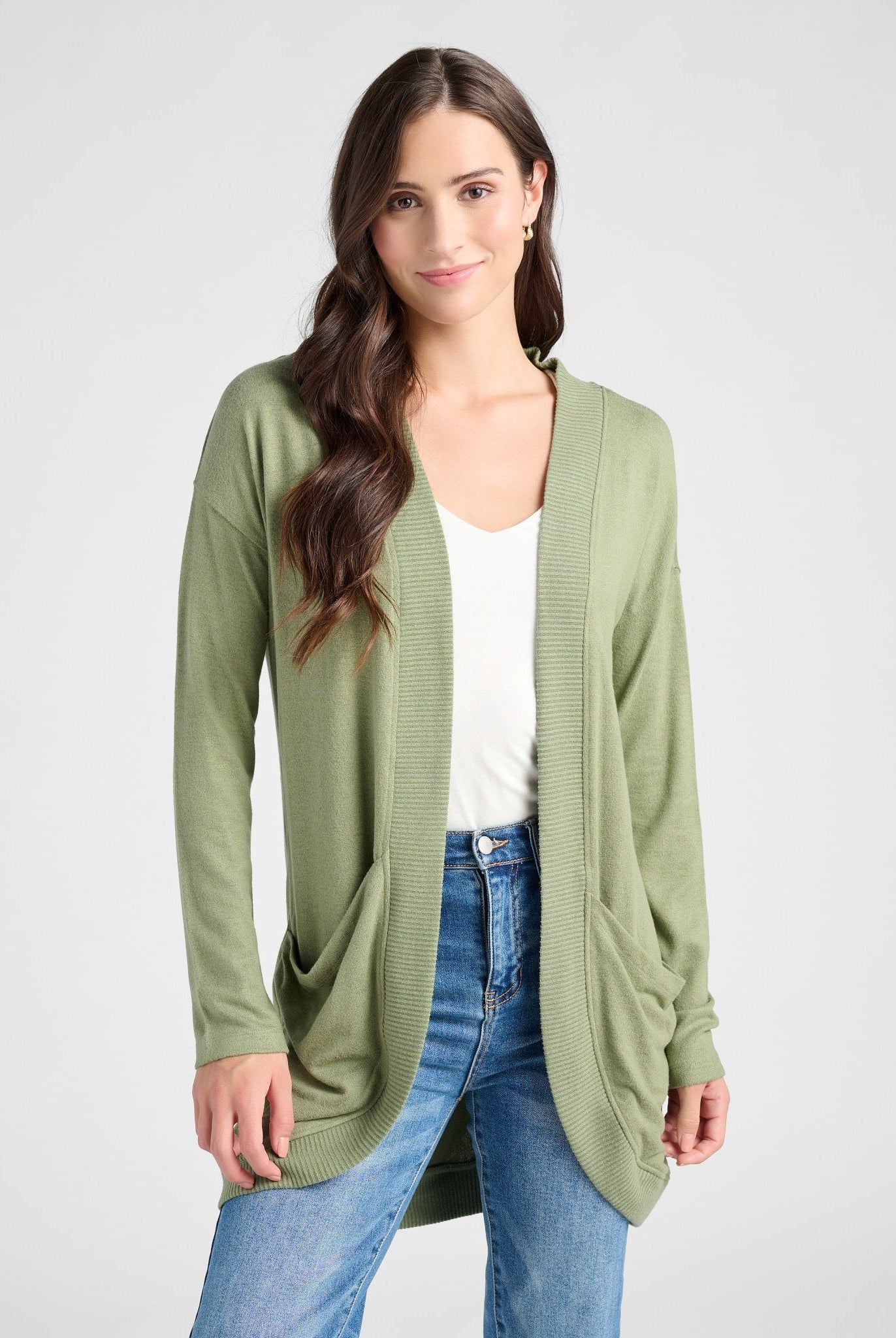 Heather Olive $|& SEAS Cocoon Cardigan - SOF Front