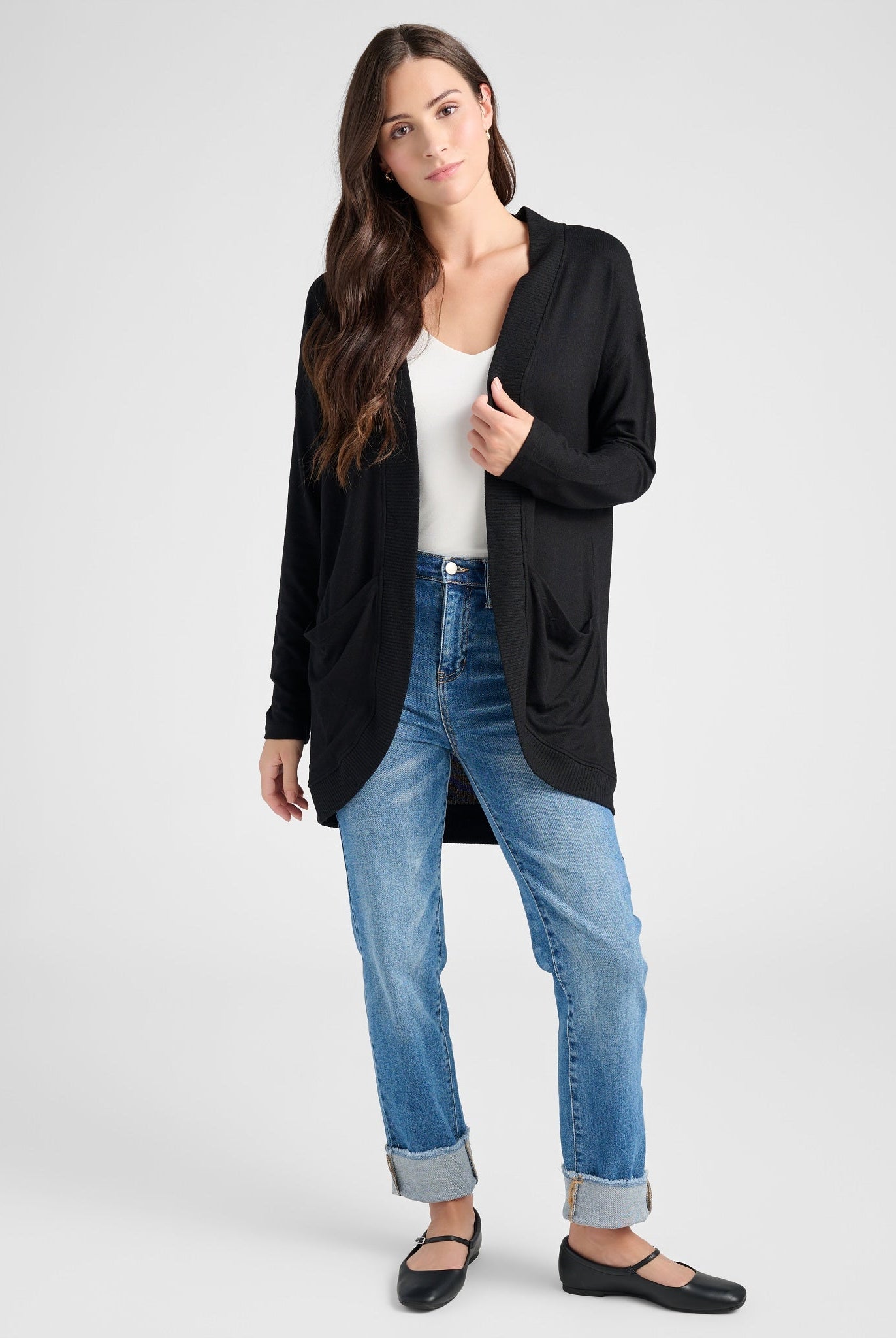 Black $|& SEAS Cocoon Cardigan - SOF Full Front