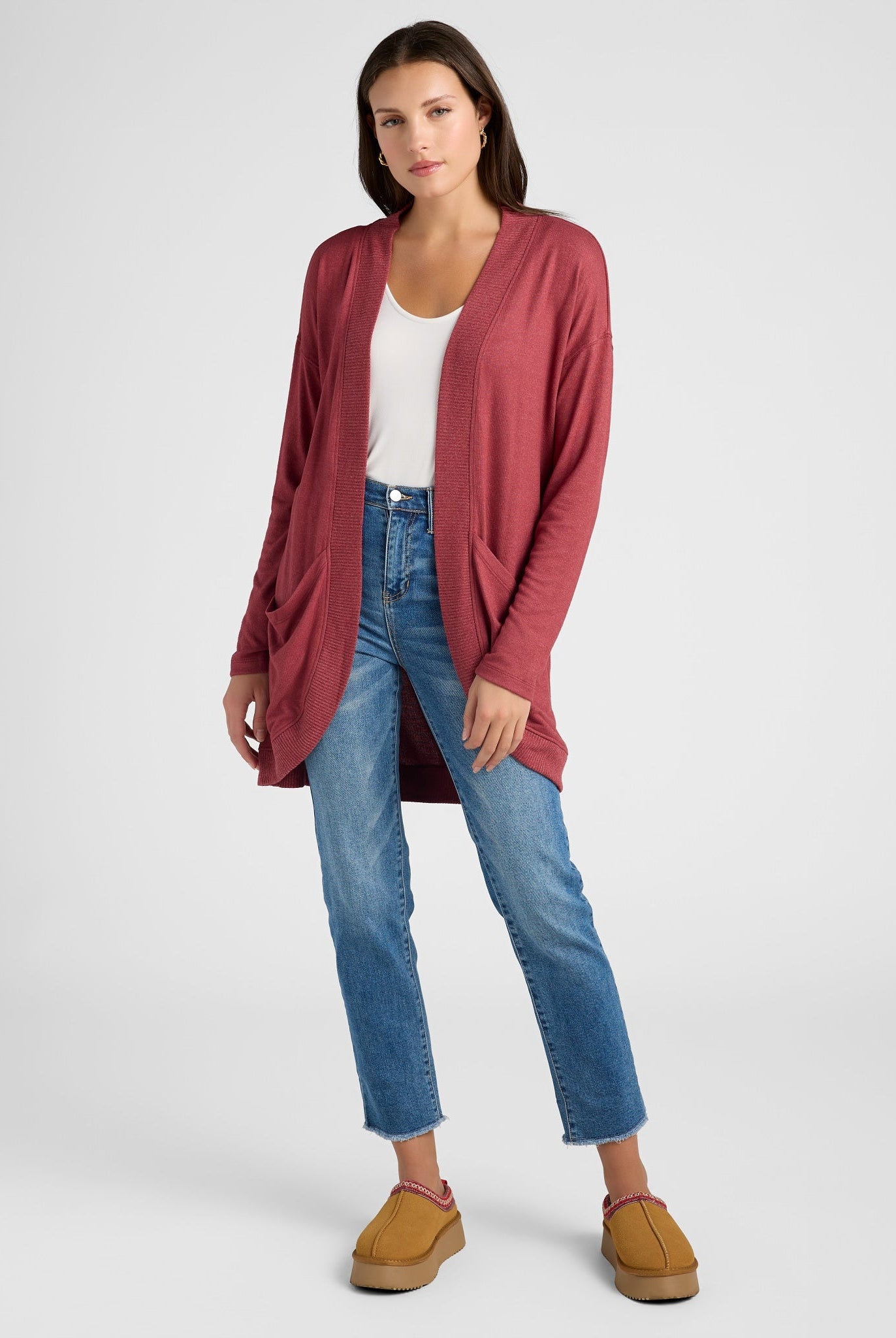 Heather Cabernet $|& SEAS Cocoon Cardigan - SOF Full Front