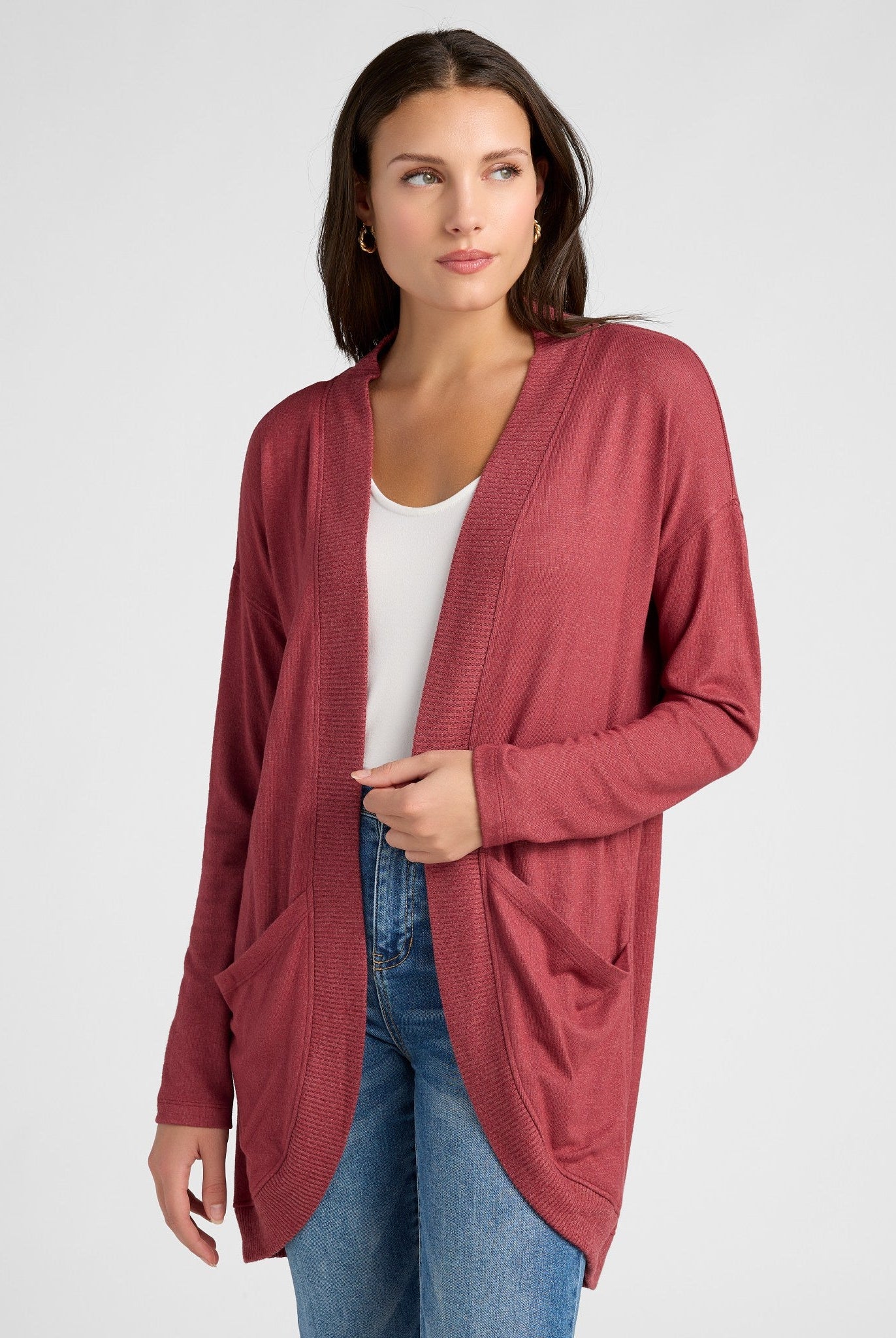 Heather Cabernet $|& SEAS Cocoon Cardigan - SOF Front