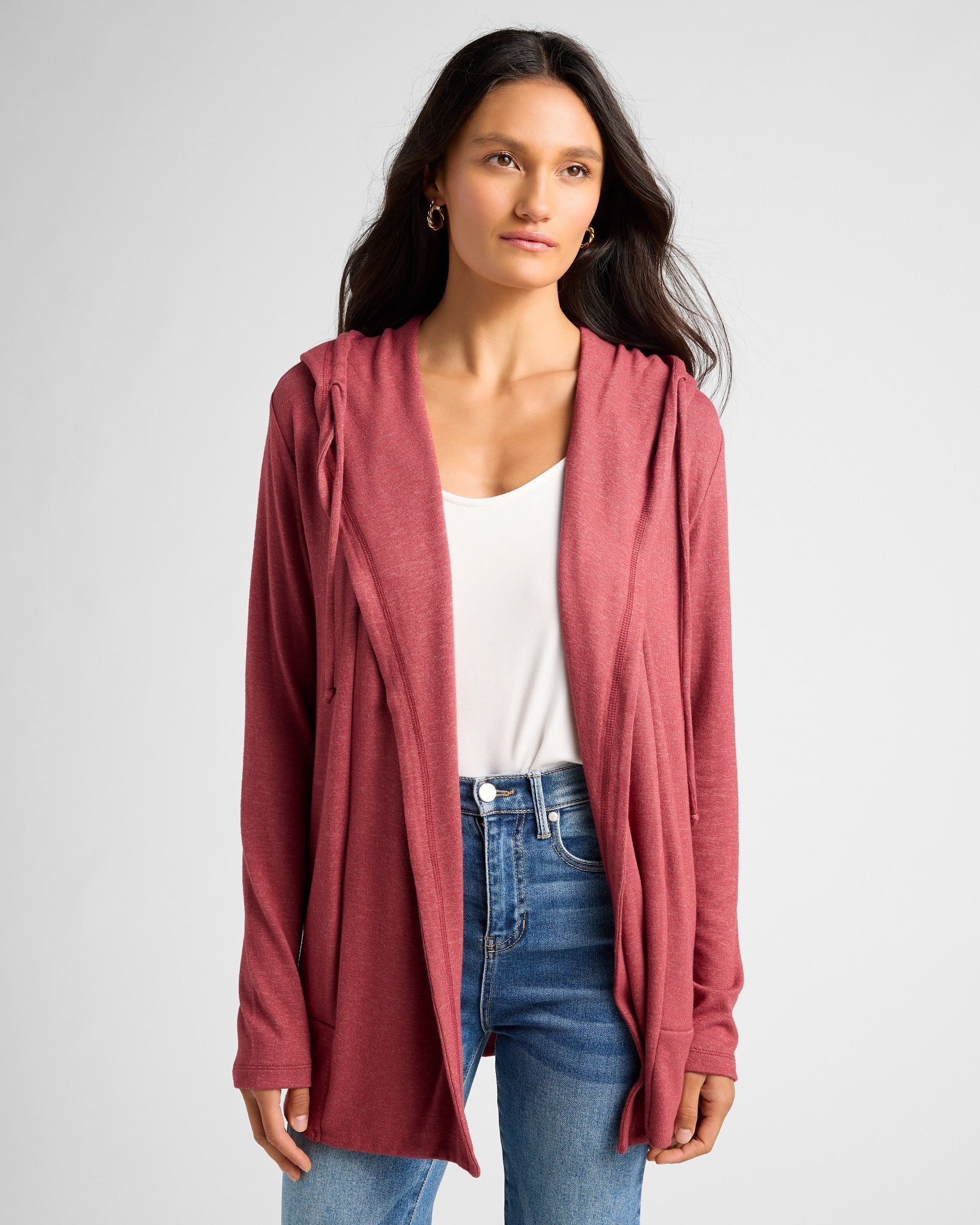 Heather Cabernet $|& SEAS Over The Falls Cardigan - SOF Front