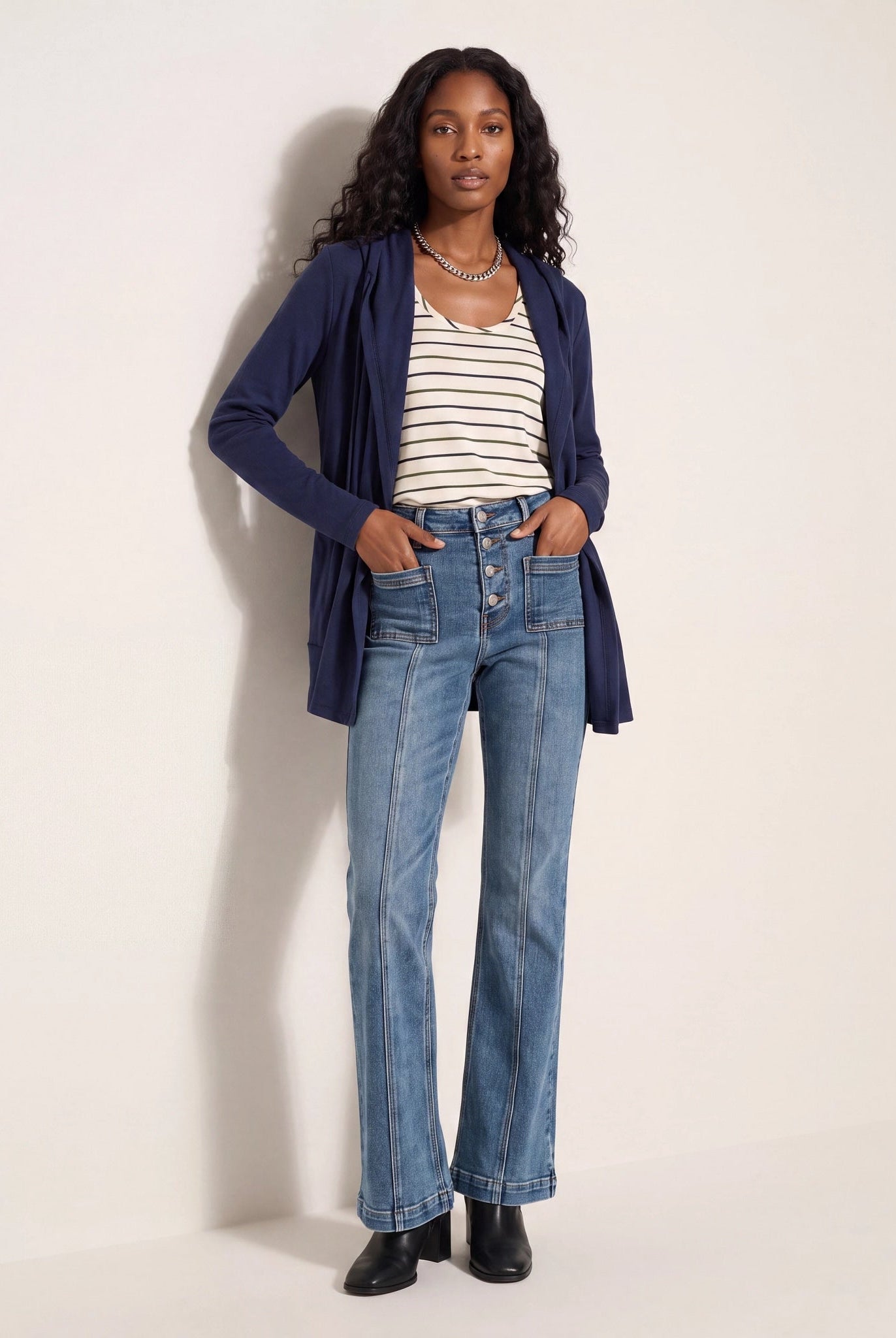 Navy $|& SEAS Over The Falls Cardigan - UGC On Fig