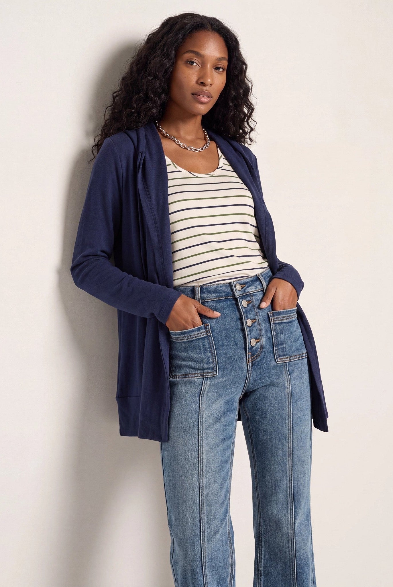 Navy $|& SEAS Over The Falls Cardigan - SOF Front