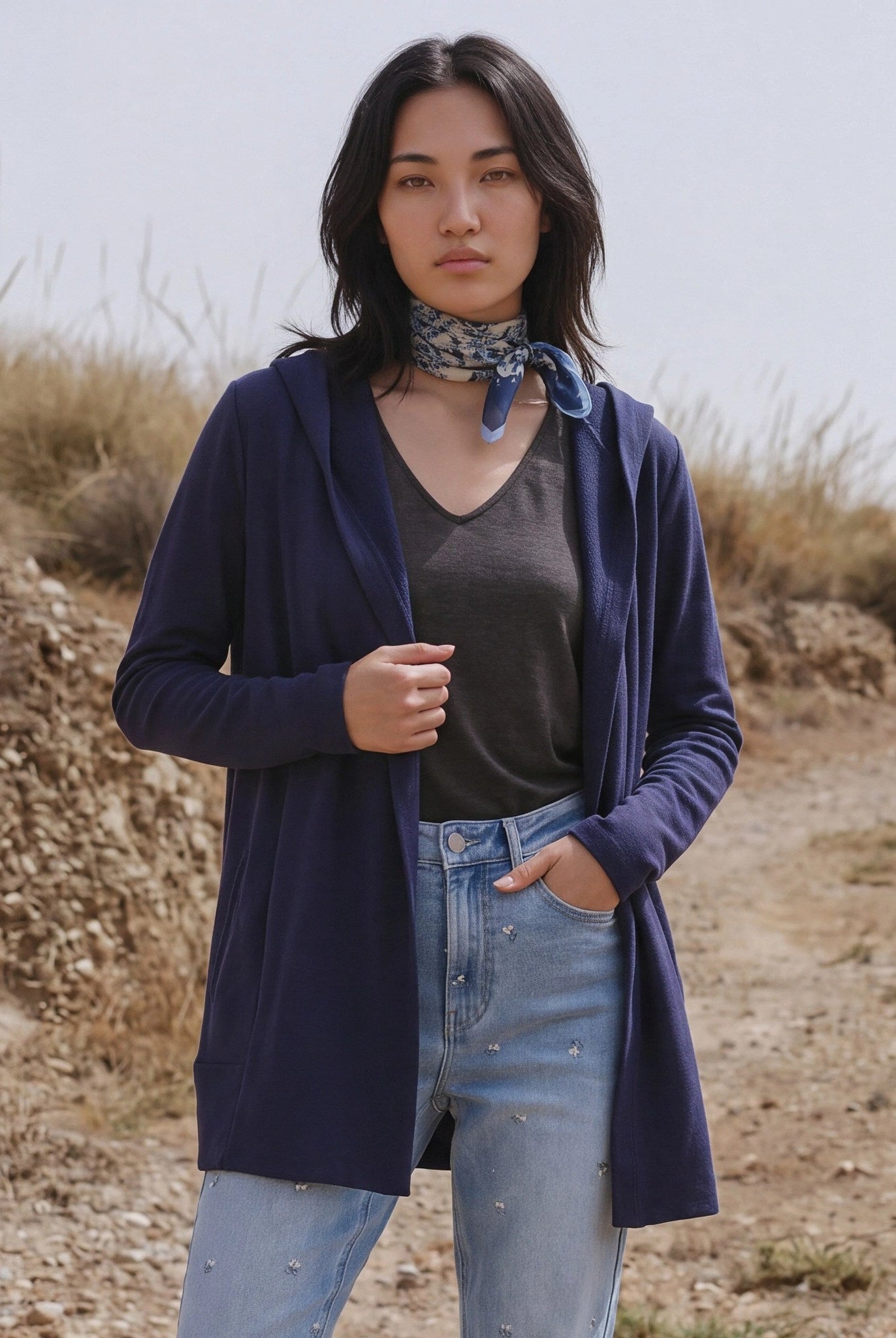 Navy $|& SEAS Over The Falls Cardigan - SOF Side