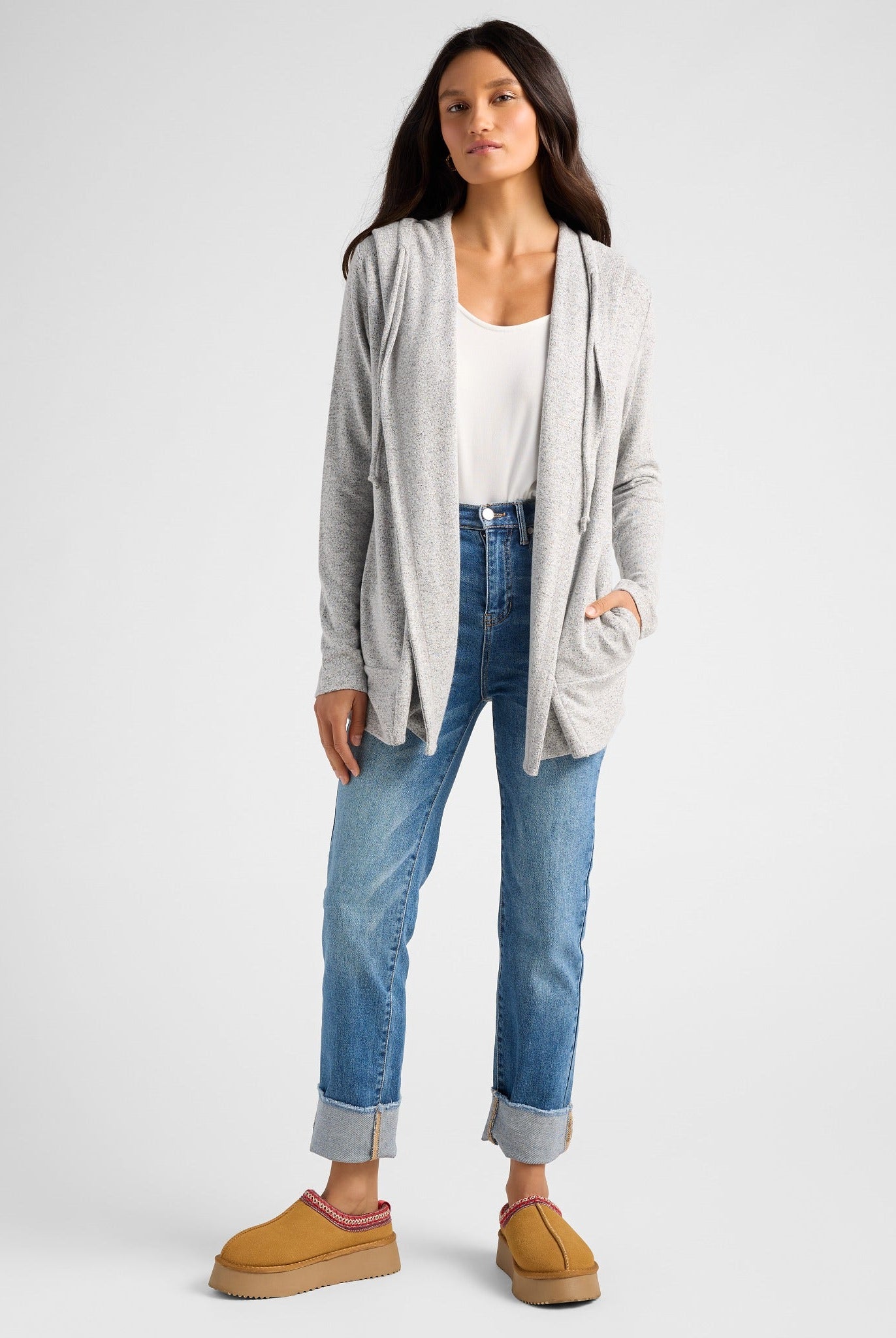 Heather Grey $|& SEAS Over The Falls Cardigan - SOF Full Front