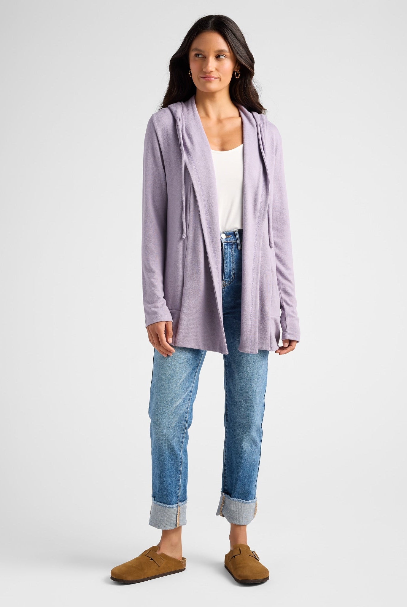 Heather Purple Sage $|& SEAS Over The Falls Cardigan - SOF Full Front