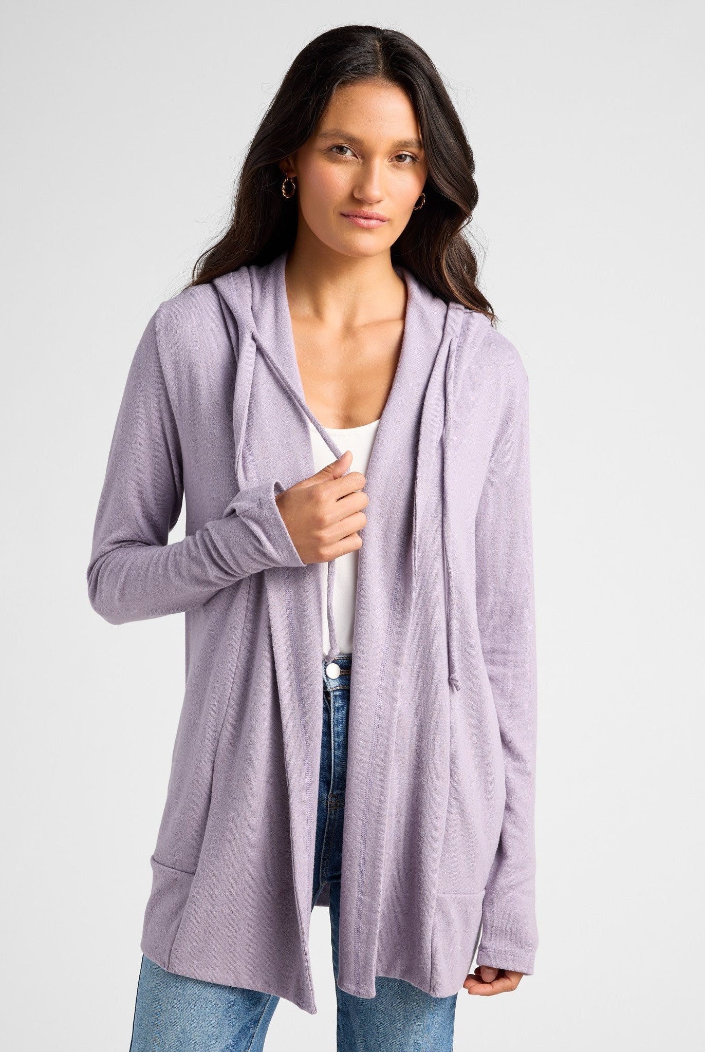 Heather Purple Sage $|& SEAS Over The Falls Cardigan - SOF Front