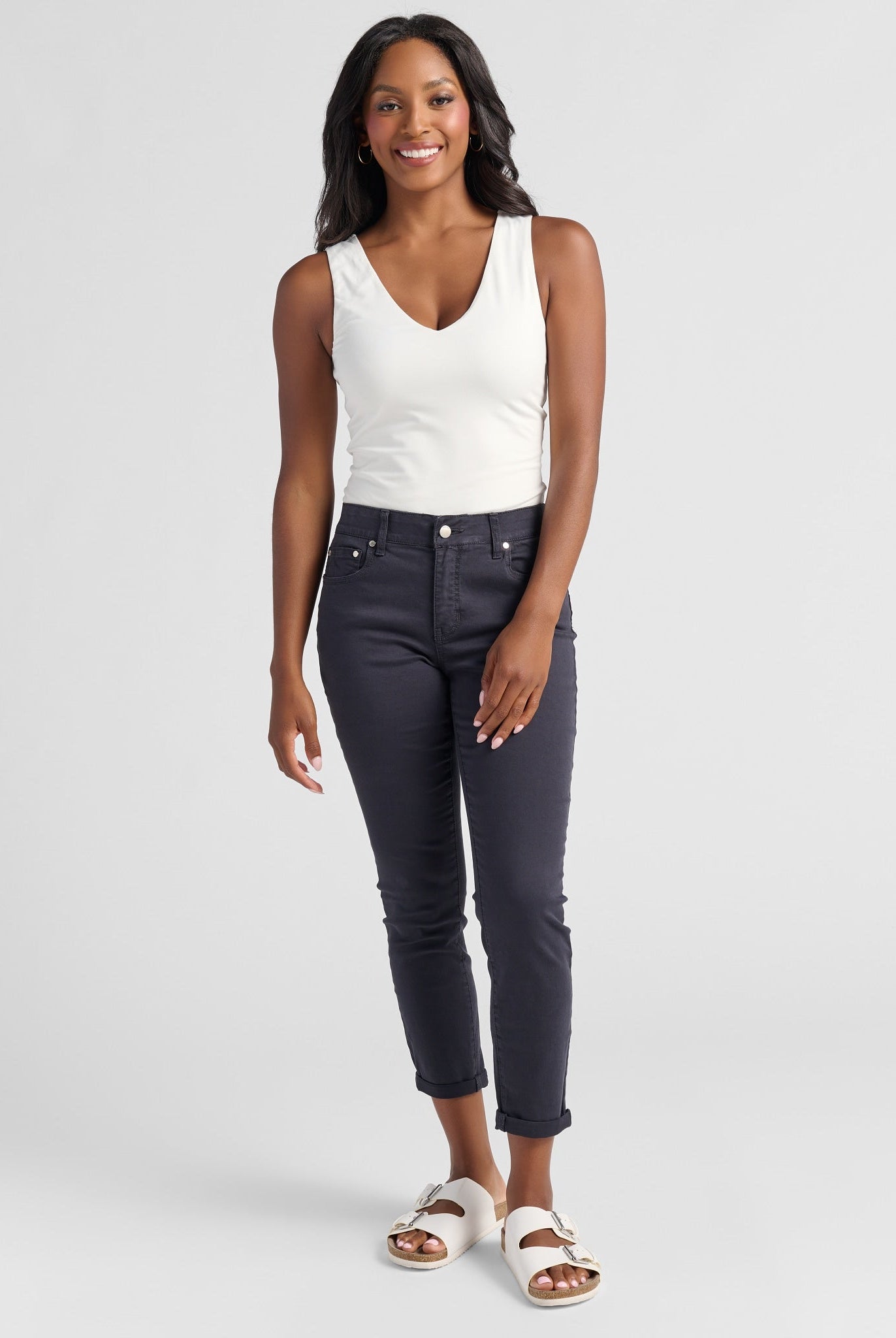 Charcoal $|& SEAS Cyndi Cuffed Ankle Skinny Jeans - SOF Full Front