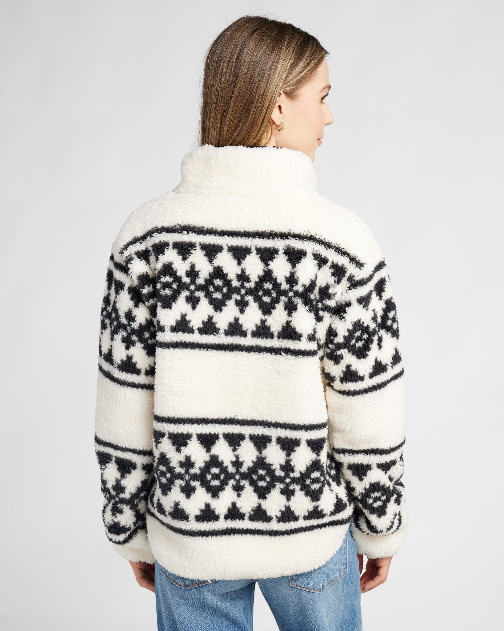 Cream Geo Stripe $|& SEAS Printed Sherpa Quarter Zip - SOF Back