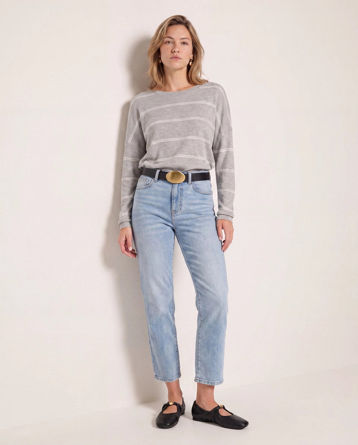 Heather Grey/White $|& SEAS Crew Neck Stripe Long Sleeve - SOF Back