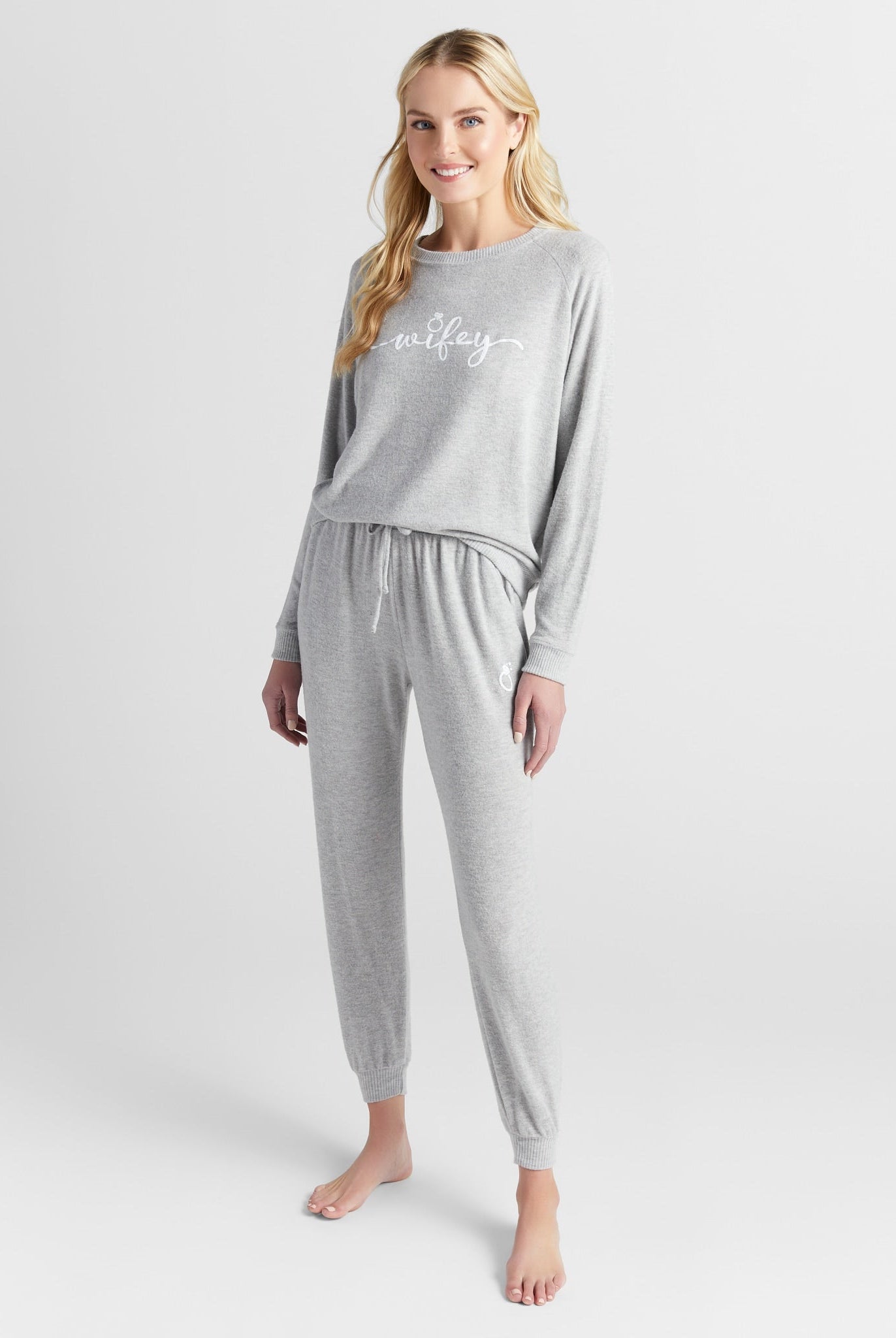 Heather Grey $|& SEAS Dreamy Hacci "Wifey" Graphic Pullover - SOF Full Front