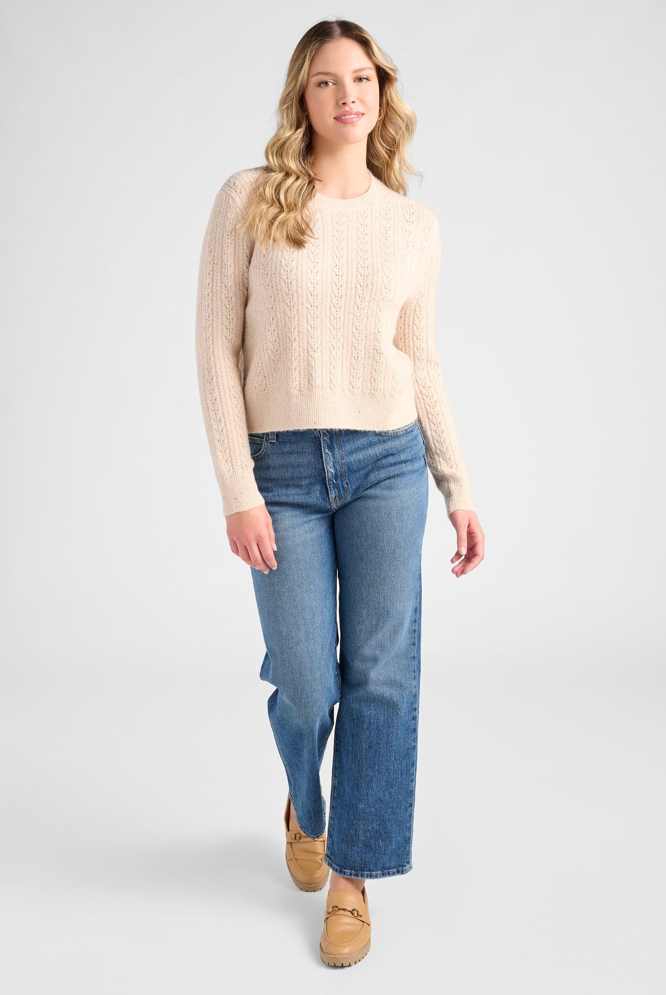 Champagne $|& SEAS Sequin Crewneck Sweater - SOF Full Front