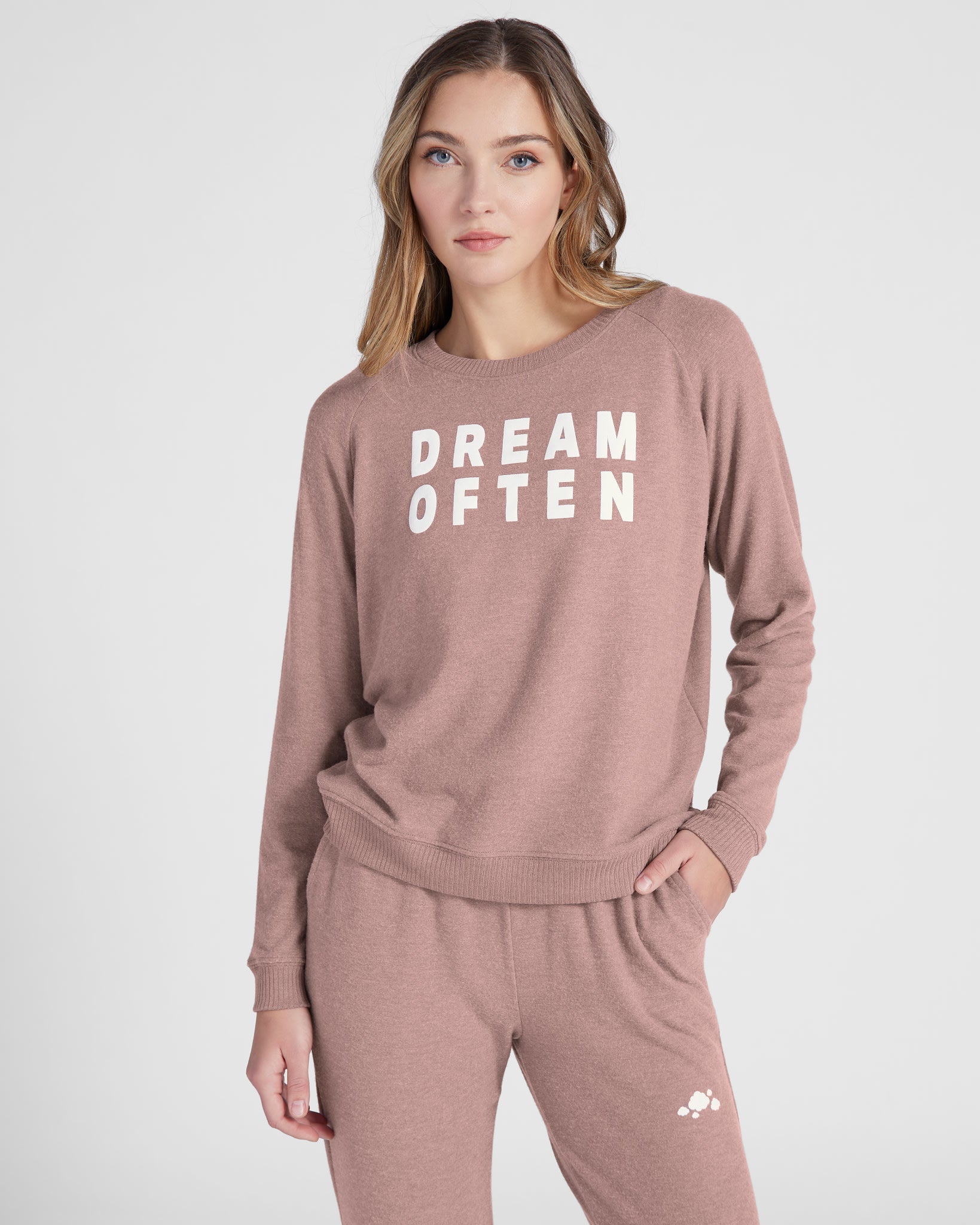 Mauve $|& SEAS Shoreline Hacci "Dream Often" Graphic Pullover - SOF Front