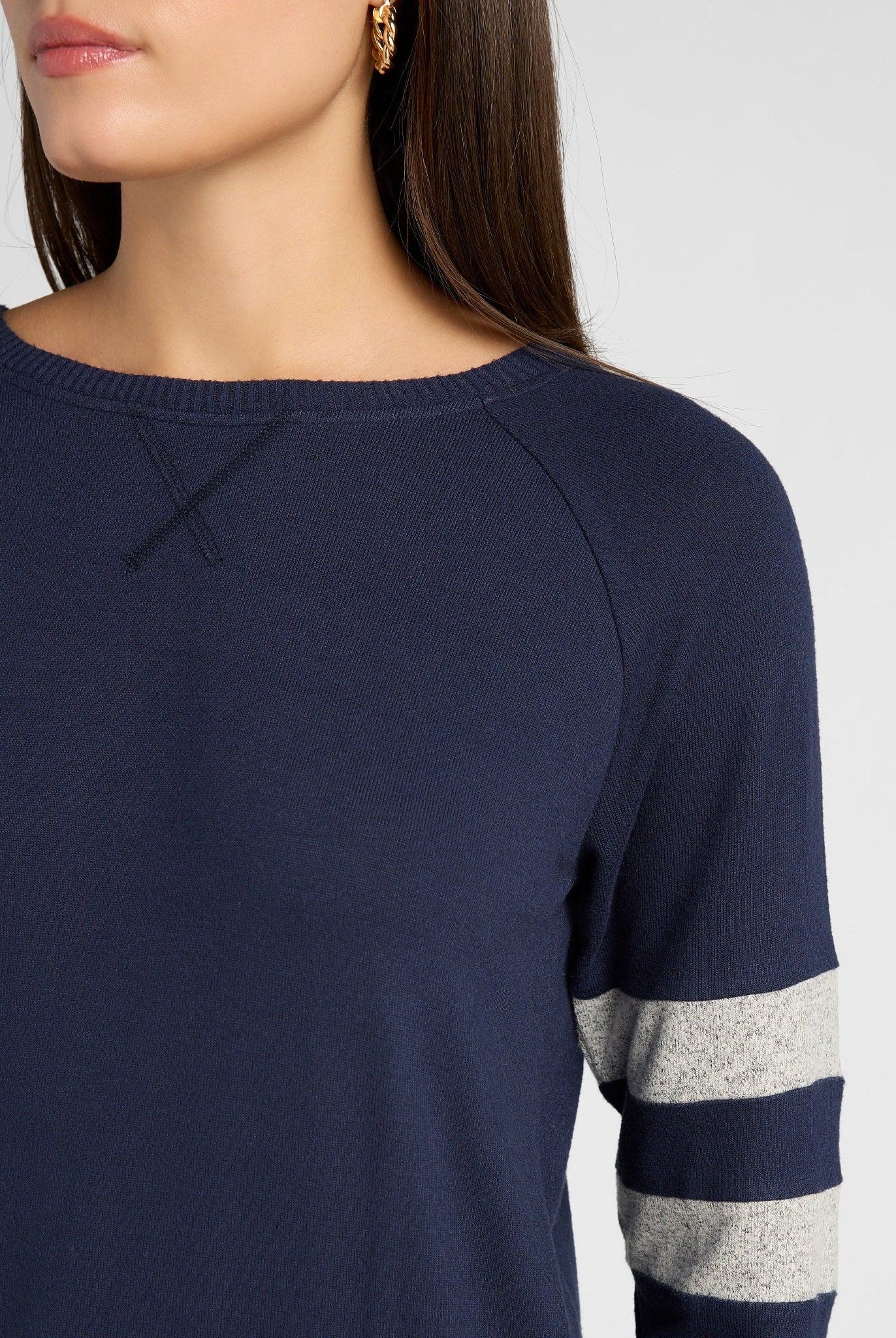 Navy/H. Grey $|& SEAS Shoreline Varsity Cozy Top - SOF Detail
