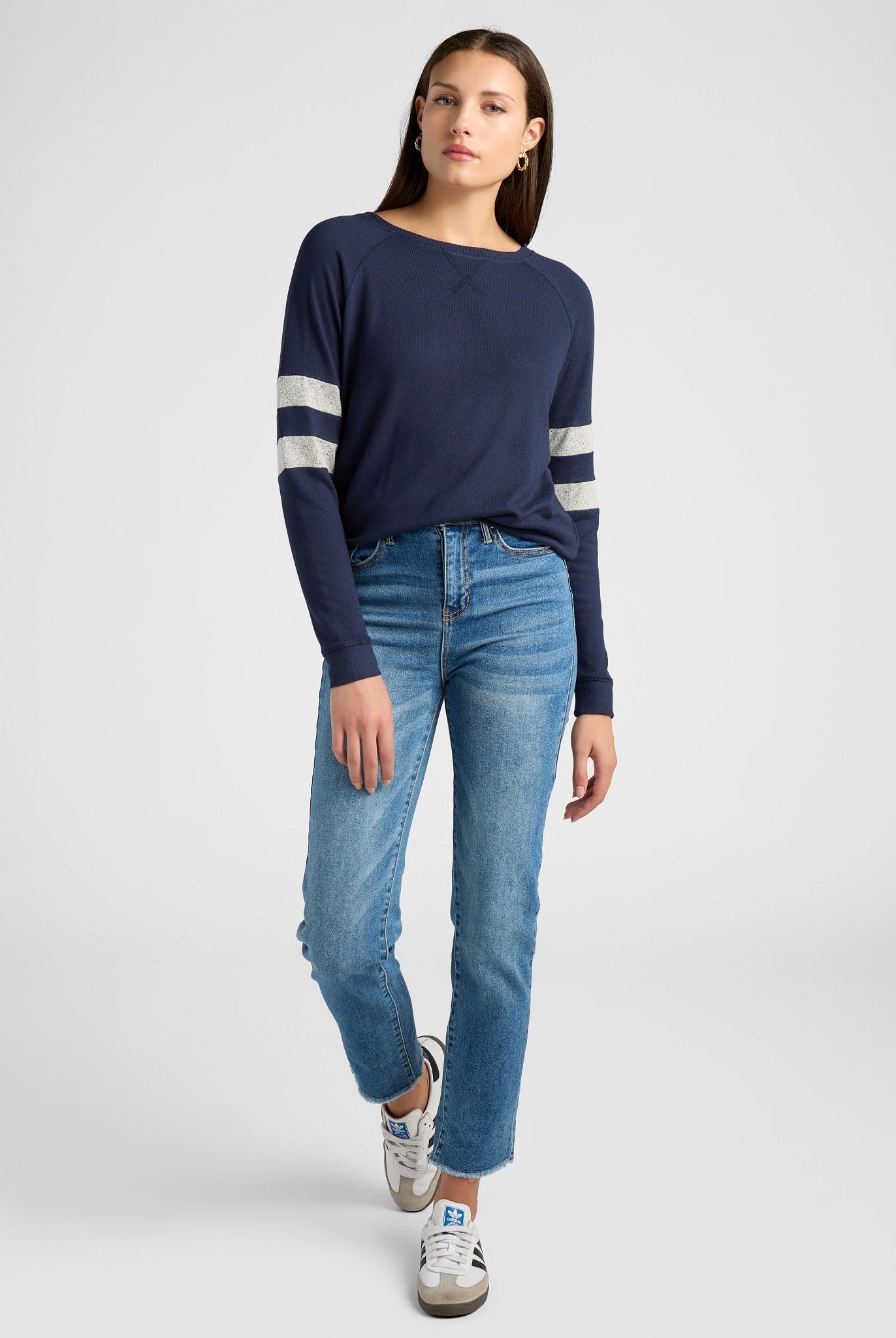 Navy/H. Grey $|& SEAS Shoreline Varsity Cozy Top - SOF Full Front