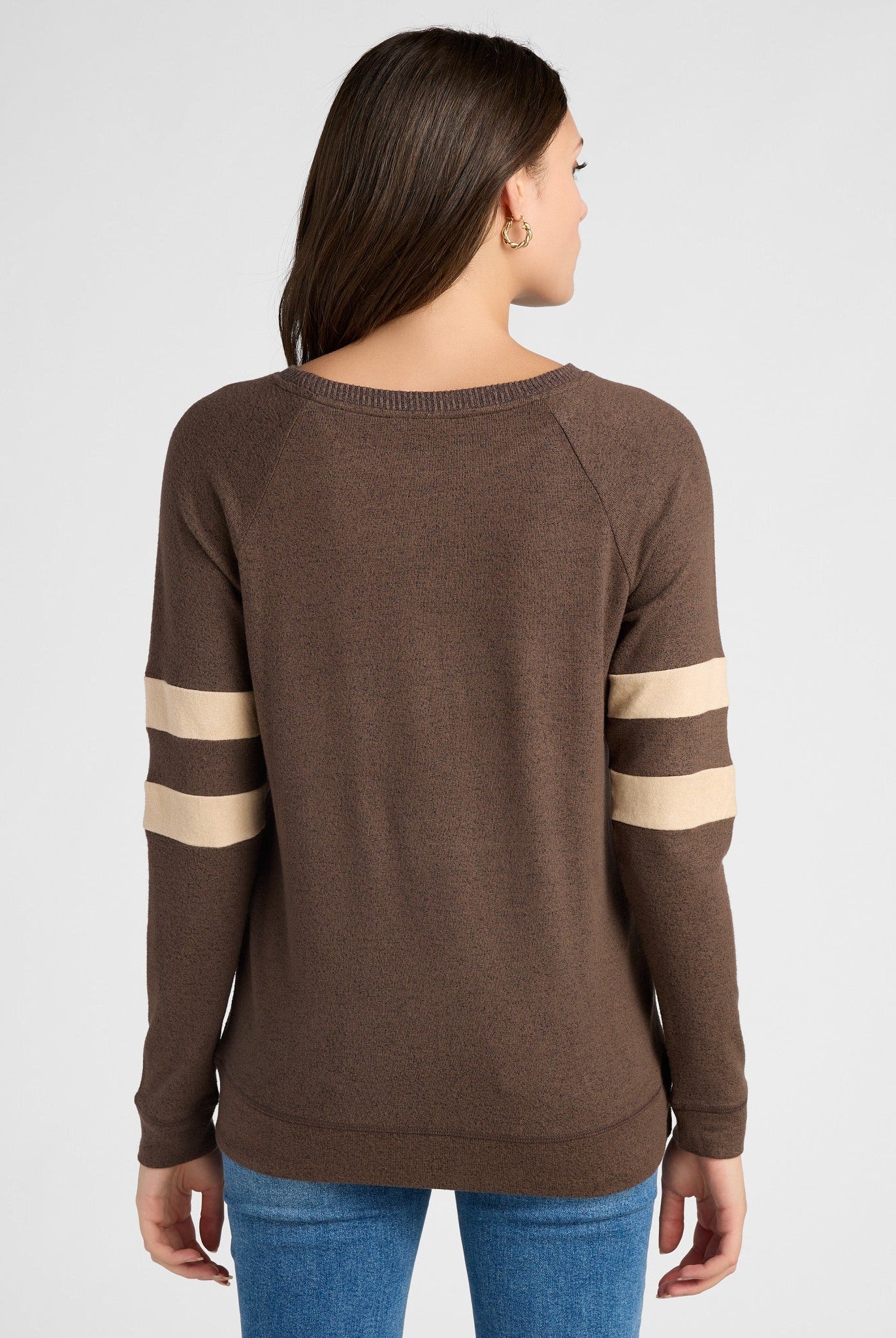 Heather Dark Chocolate/Heather Oatmeal $|& SEAS Shoreline Varsity Cozy Top - SOF Back