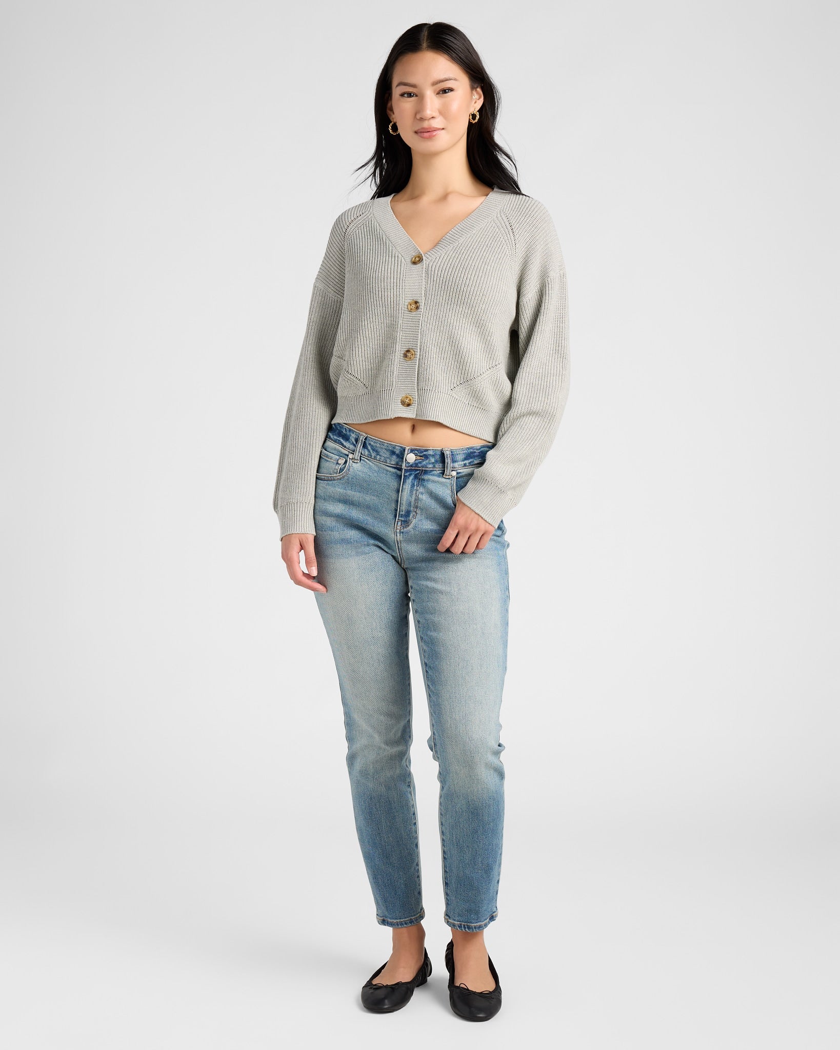 Heather Grey $|& SEAS Coastal V-Neck Cardigan - SOF Full Front