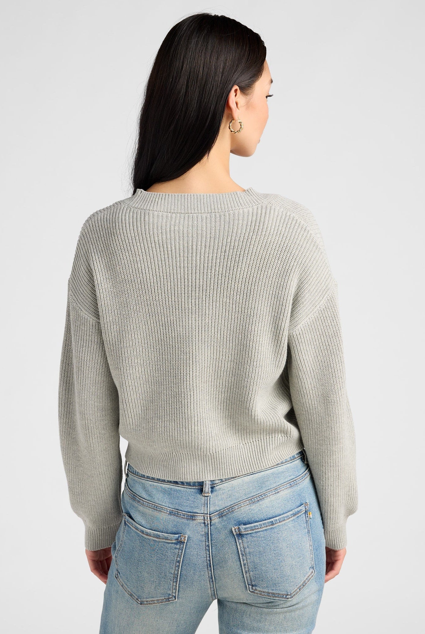 Heather Grey $|& SEAS Coastal V-Neck Cardigan - SOF Back