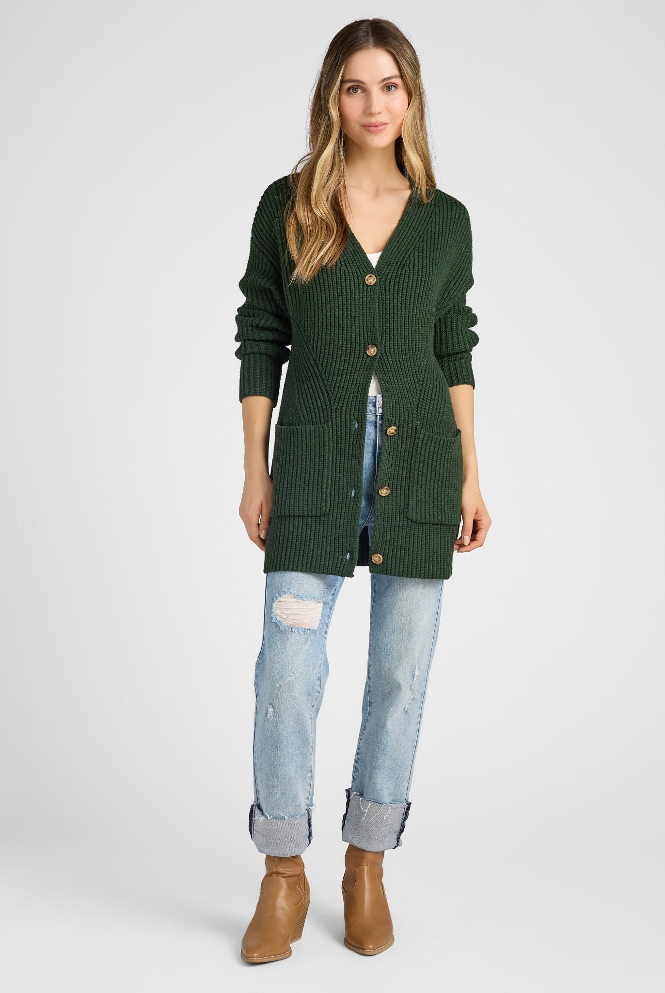 Hunter Green $|& SEAS Pacific Button Front Cardigan - SOF Full Front
