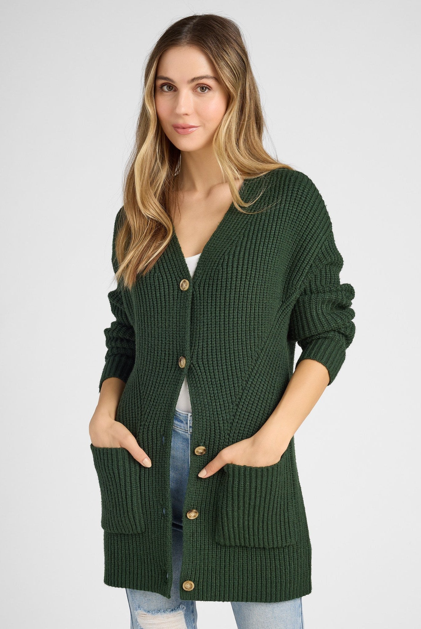 Hunter Green $|& SEAS Pacific Button Front Cardigan - SOF Front