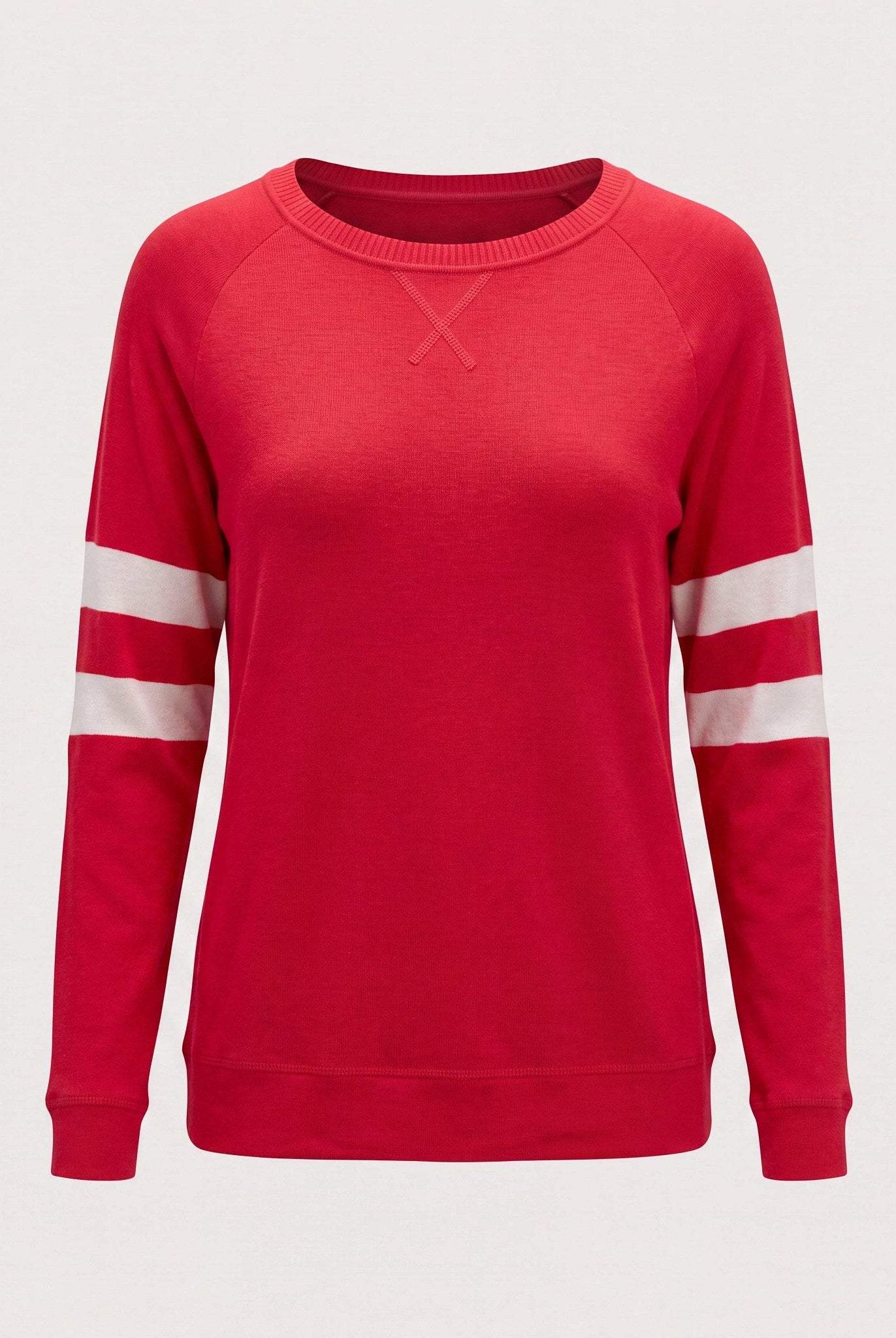 Chilipepper/Cream $|& SEAS Shoreline Varsity Cozy Top - Hanger Detail