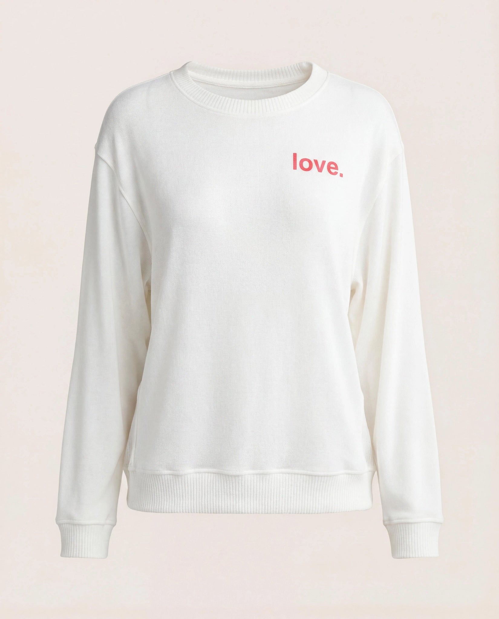 Cream $|& SEAS Shoreline Hacci "Love" Graphic Pullover - Hanger Detail