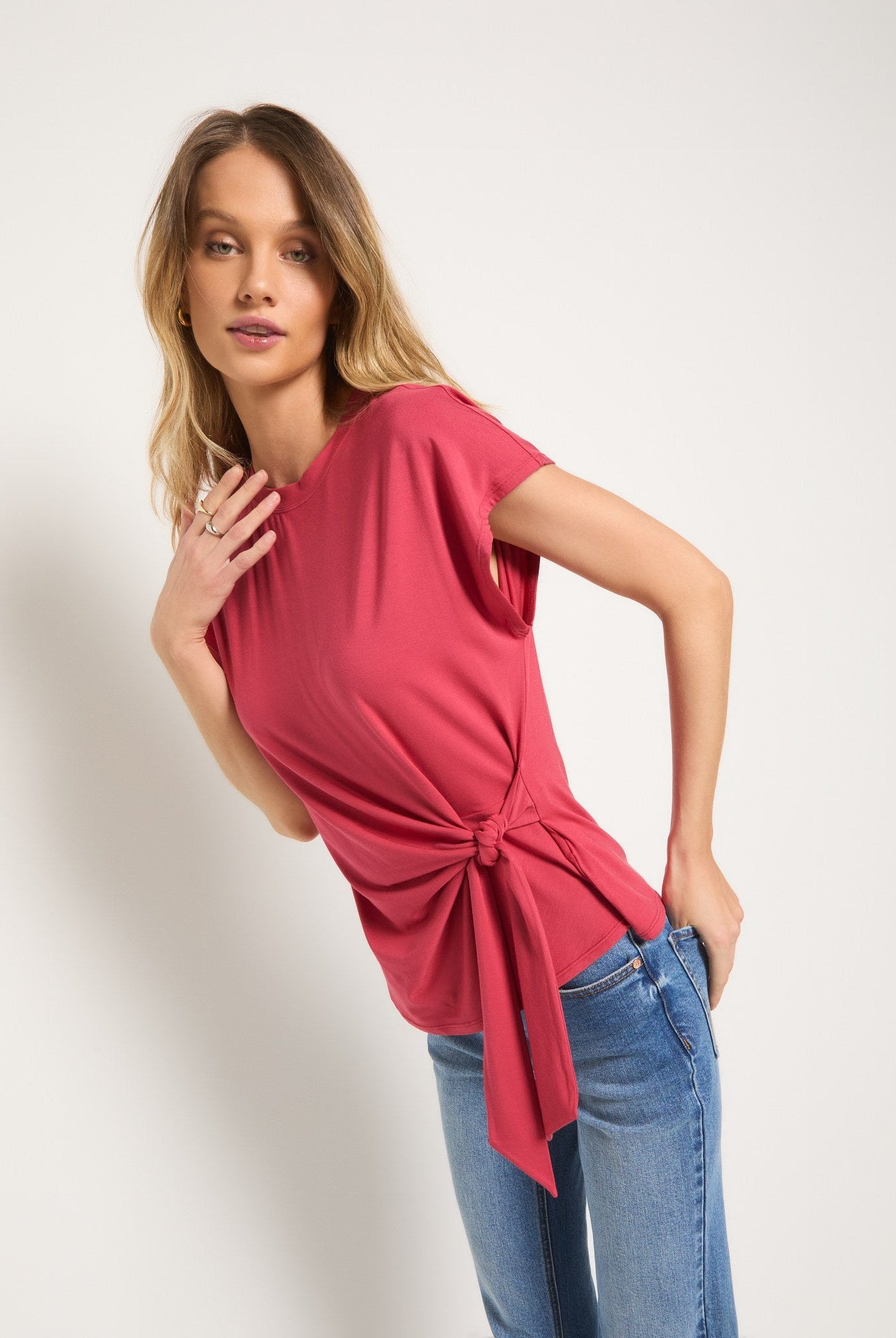 Soft Rose $|& SEAS Tidal Tied Waist Tee - VOF Front