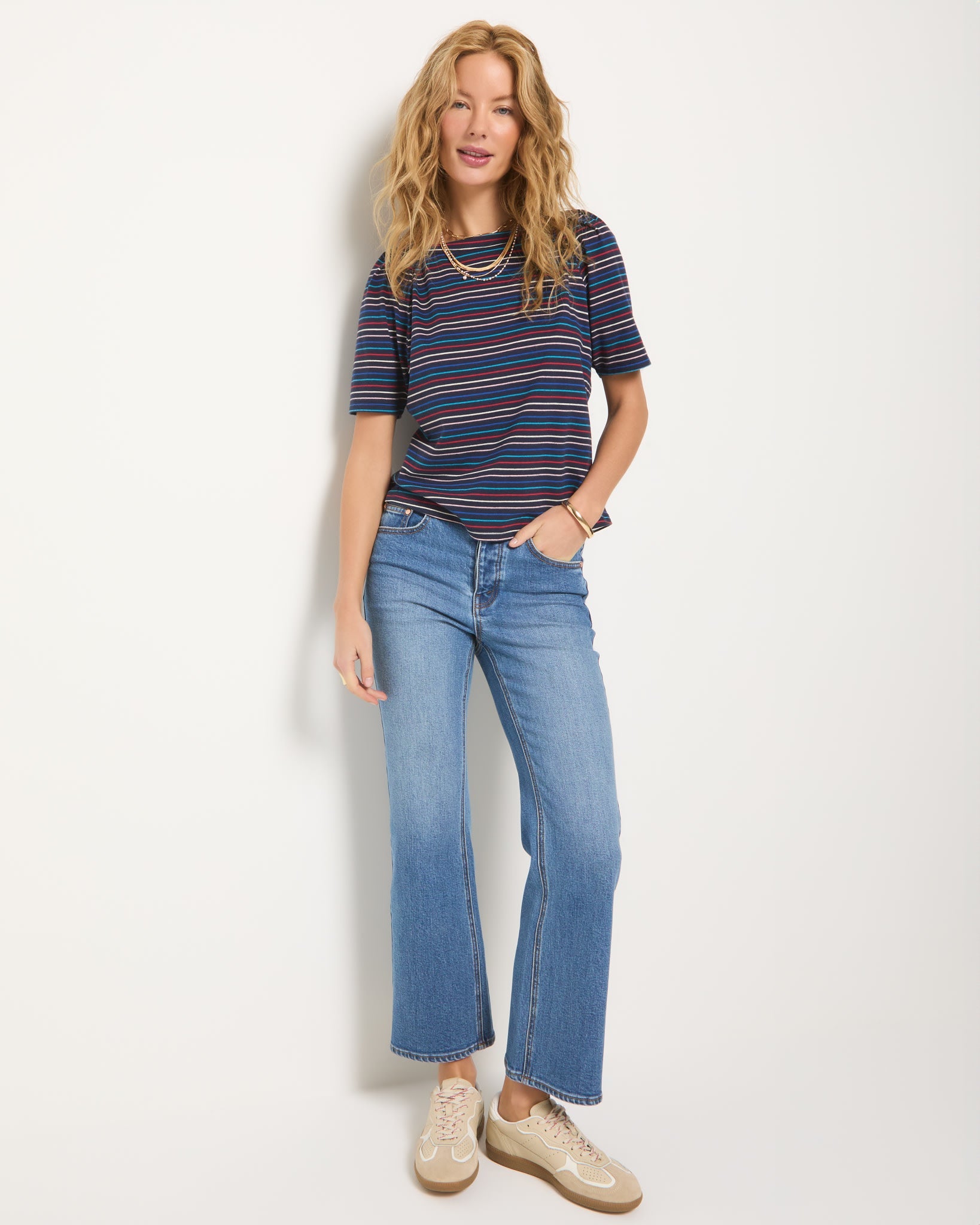 Mariner Midnight Multi Stripe $|& SEAS Seabreeze Boat Neck Puff Sleeve Tee - UGC On Fig