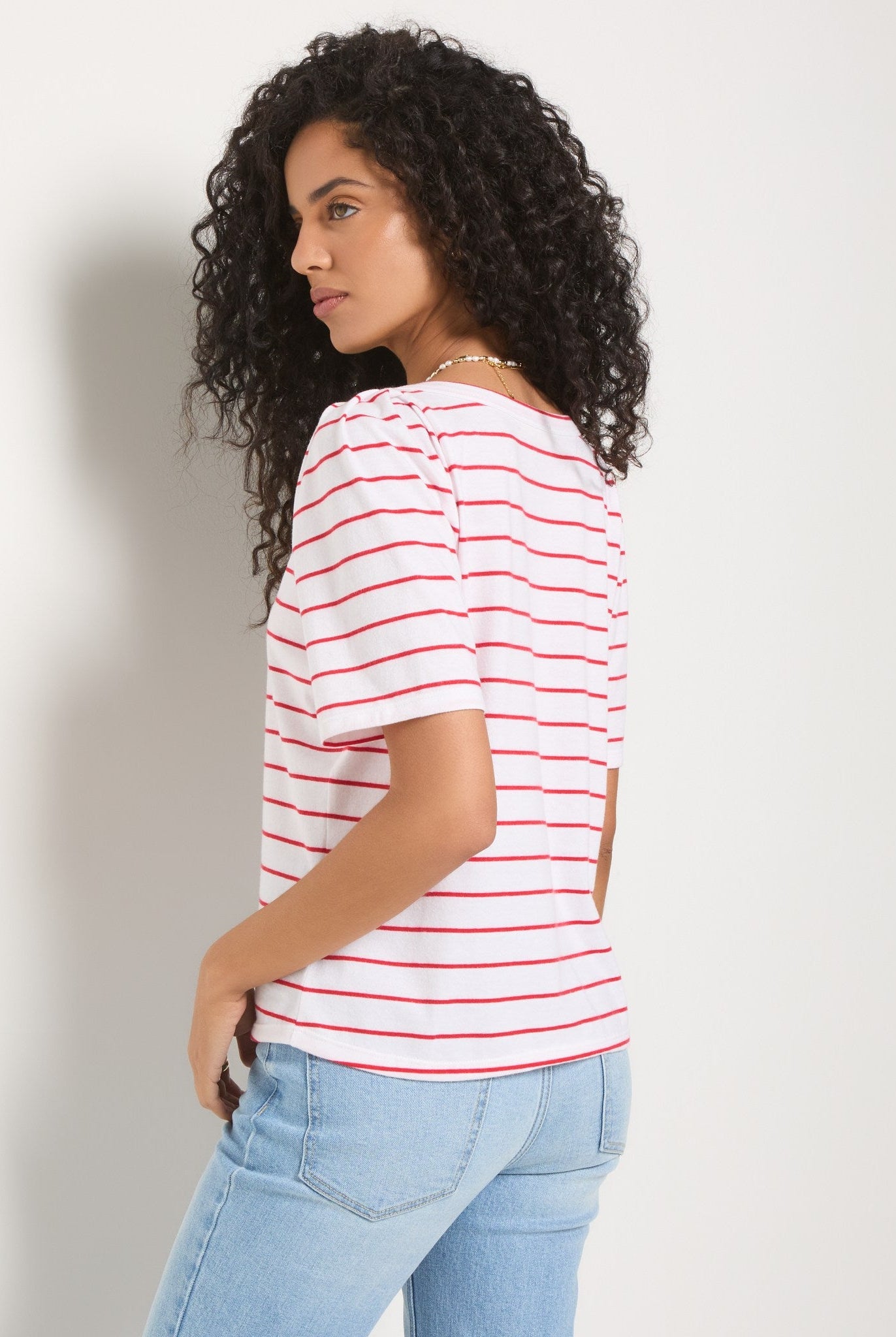 Cherry Stripe $|& SEAS Seabreeze Boat Neck Puff Sleeve Tee - SOF Back