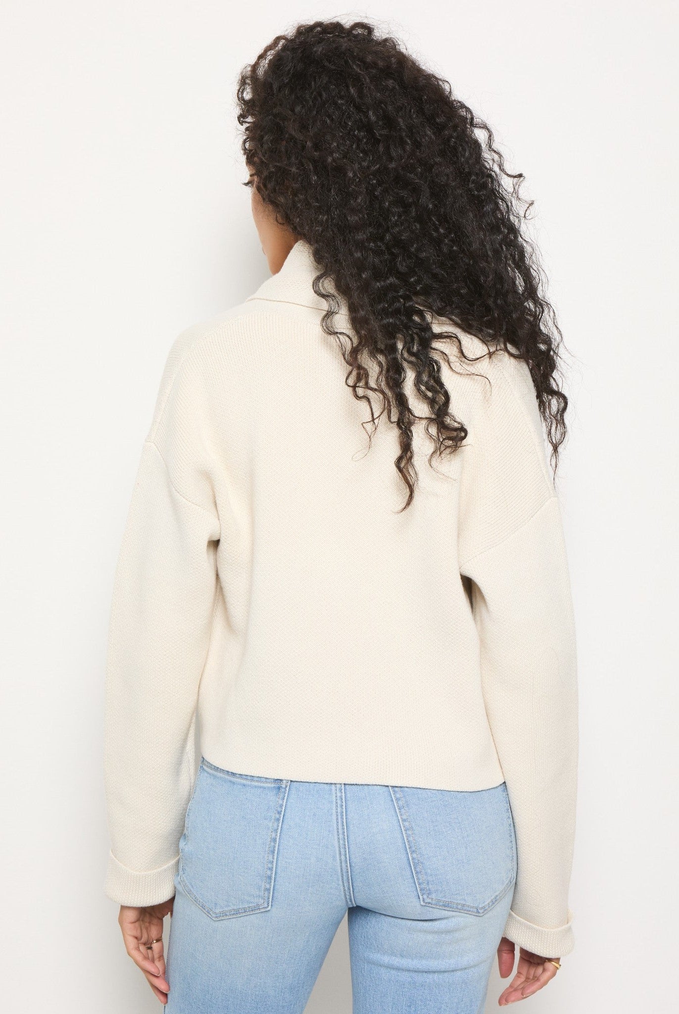 Cream $|& SEAS Stellar Cropped Drape Front Cardigan - SOF Back