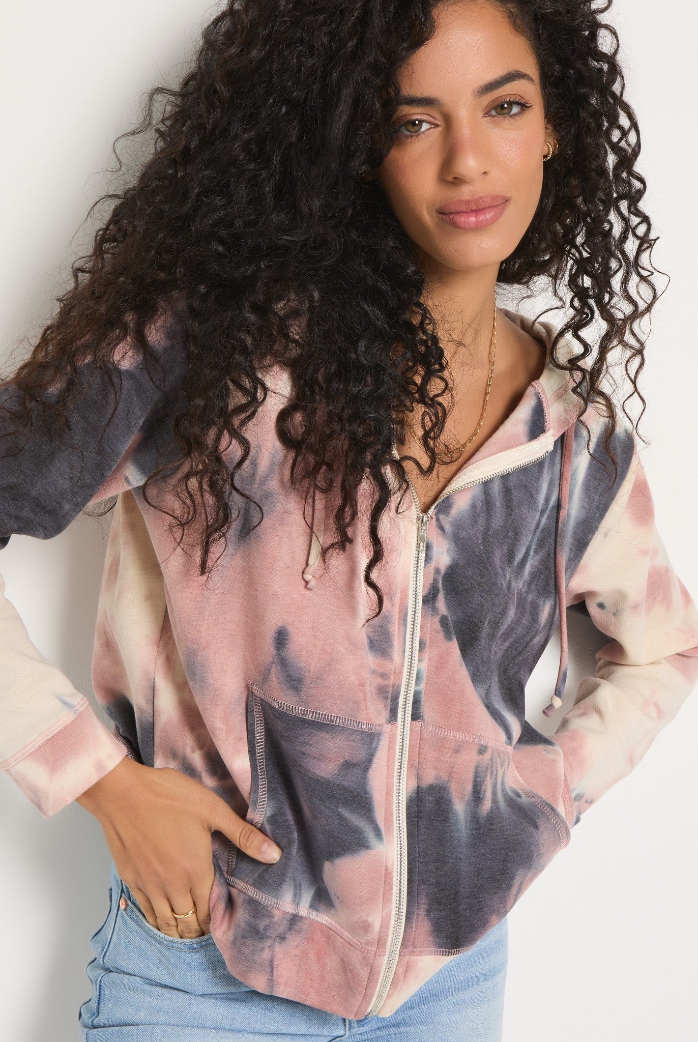 Beachy Blush Tie Dye $|& SEAS Union Square Tie Dye French Terry Zip - SOF Full Front