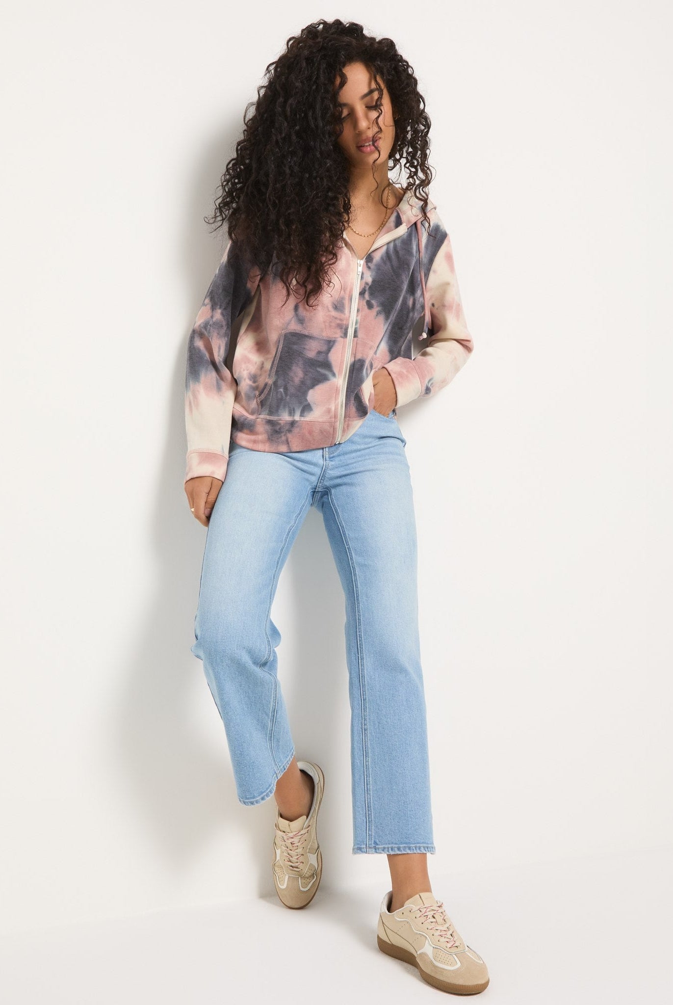 Beachy Blush Tie Dye $|& SEAS Union Square Tie Dye French Terry Zip - SOF Front