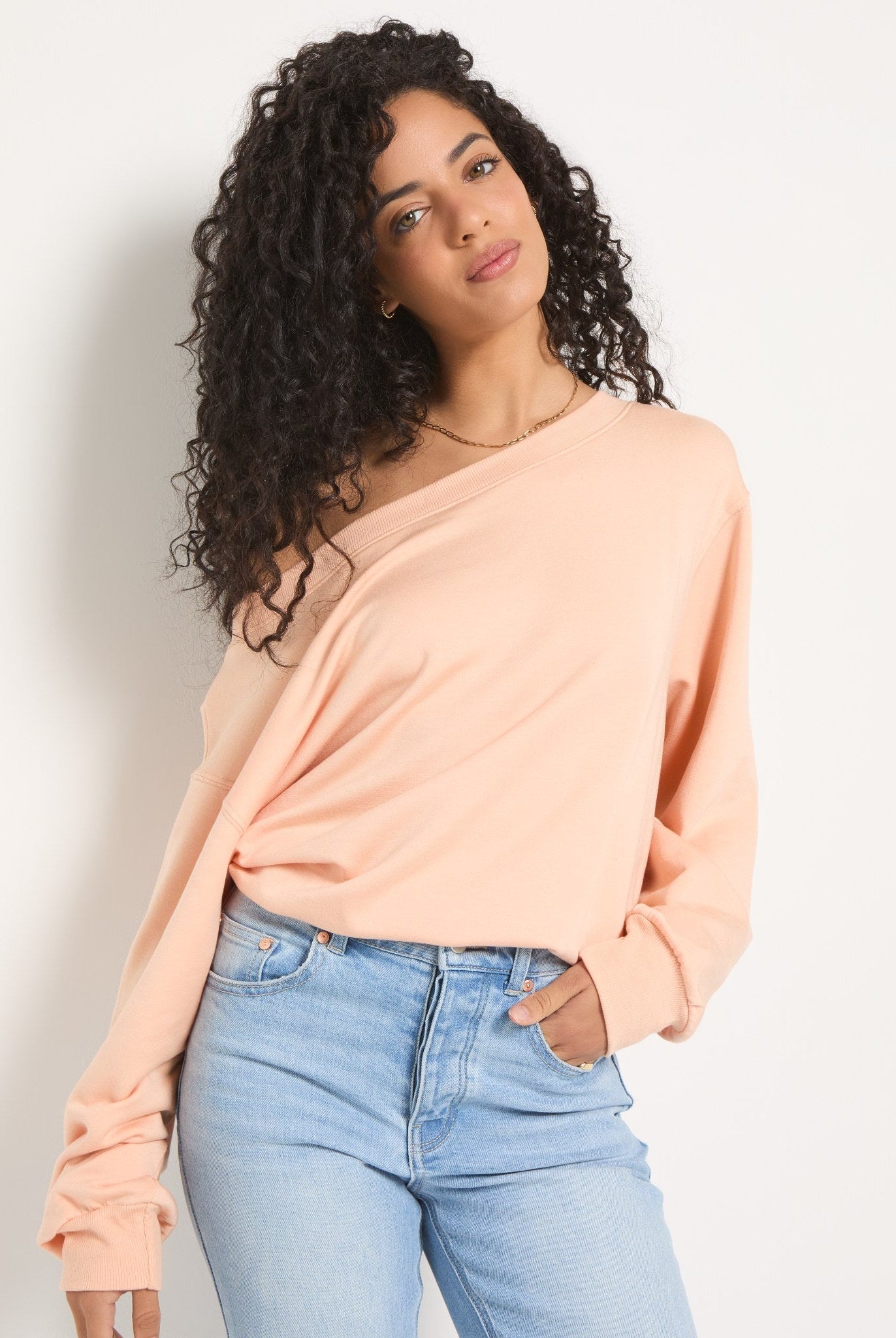Beachy Blush $|& SEAS Brooksville One Shoulder Sweatshirt - SOF Back