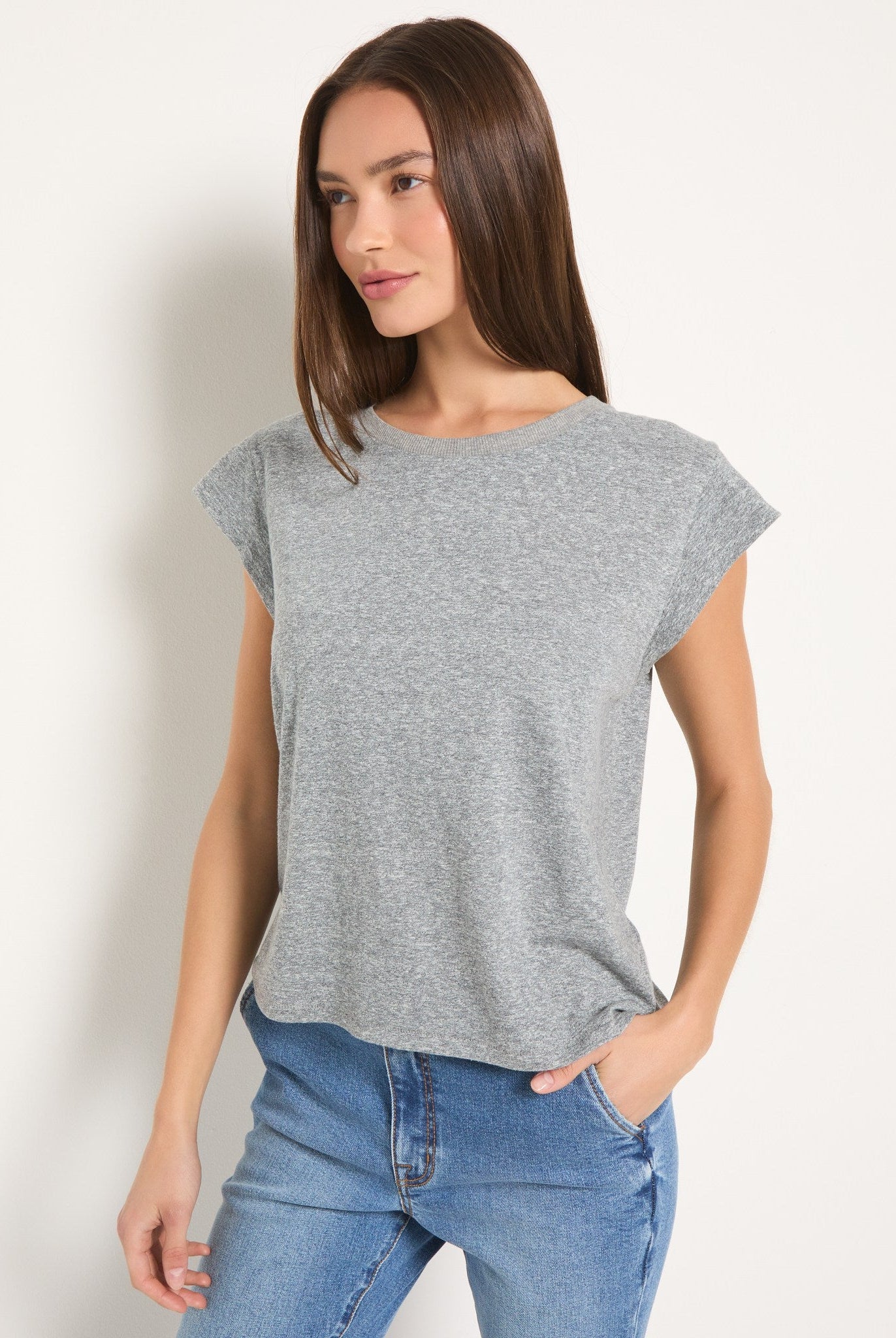 Heather Grey $|& SEAS Tides Winged Muscle Tank - SOF Front