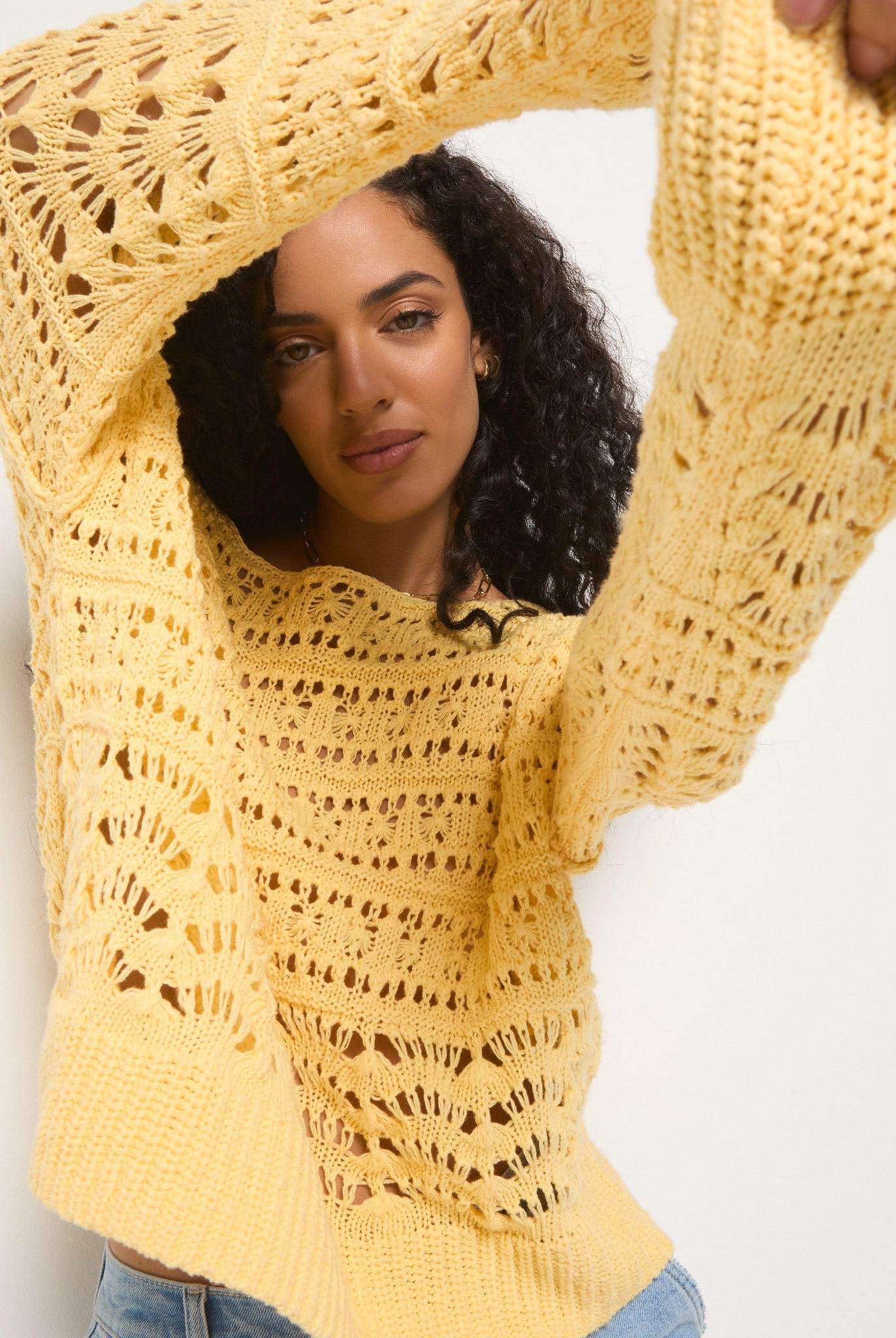 Butter $|& SEAS Sage Off Shoulder Pointelle Sweater - VOF Front