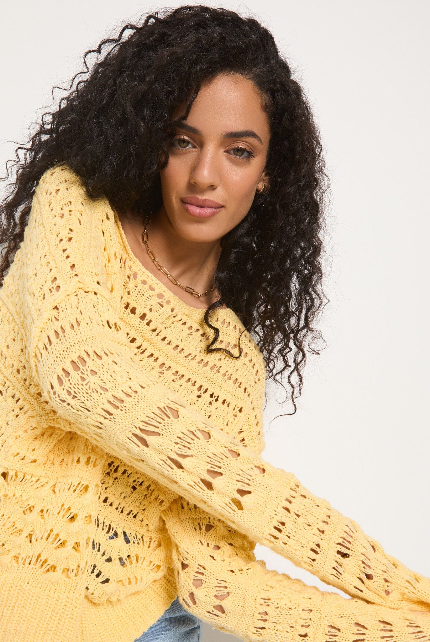 Butter $|& SEAS Sage Off Shoulder Pointelle Sweater - VOF Side