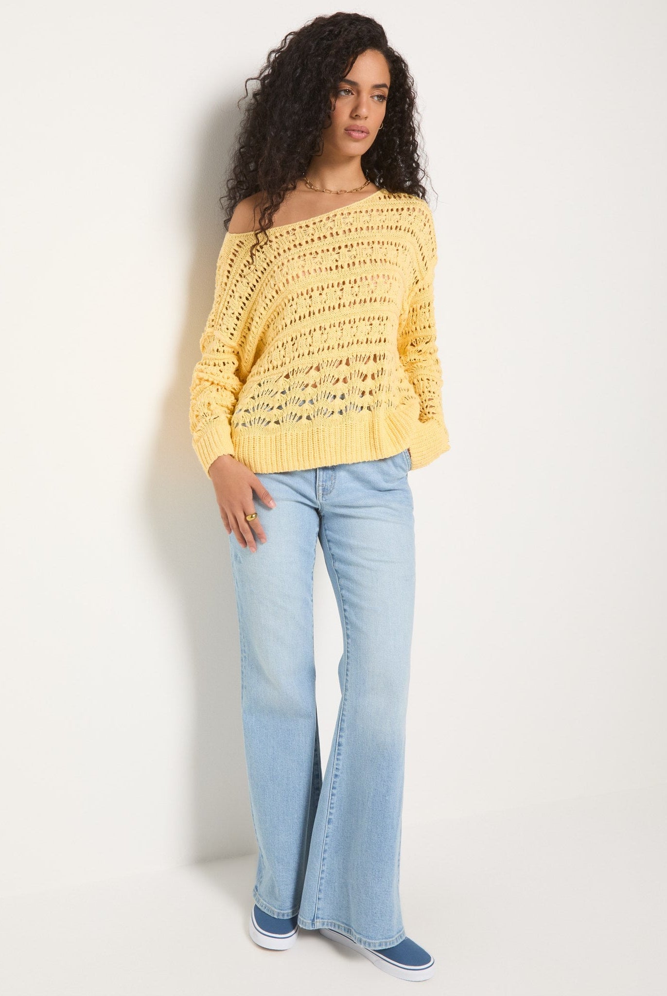 Butter $|& SEAS Sage Off Shoulder Pointelle Sweater - UGC On Fig