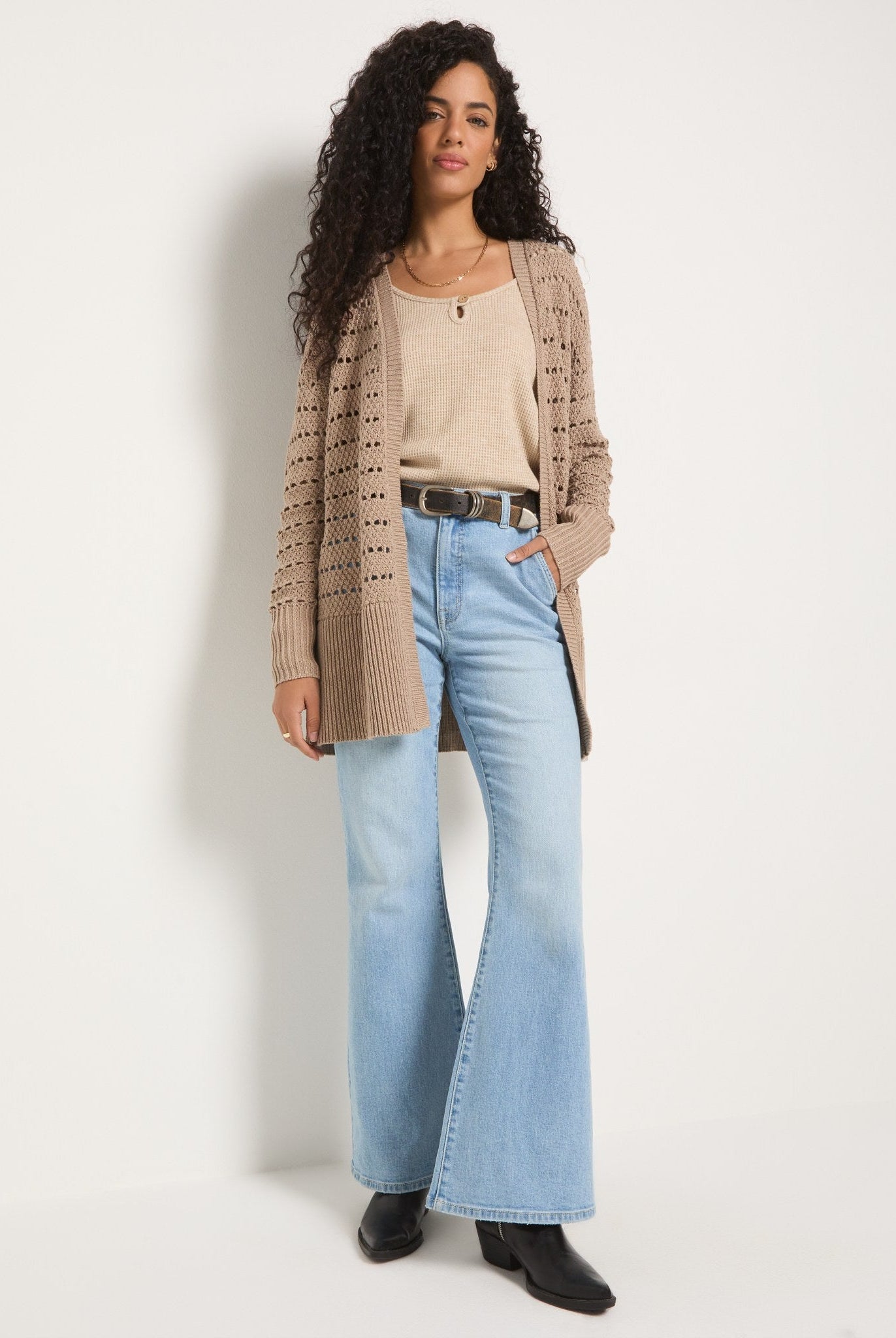 Dark Birch $|& SEAS Oasis Crochet Cardigan - UGC On Fig