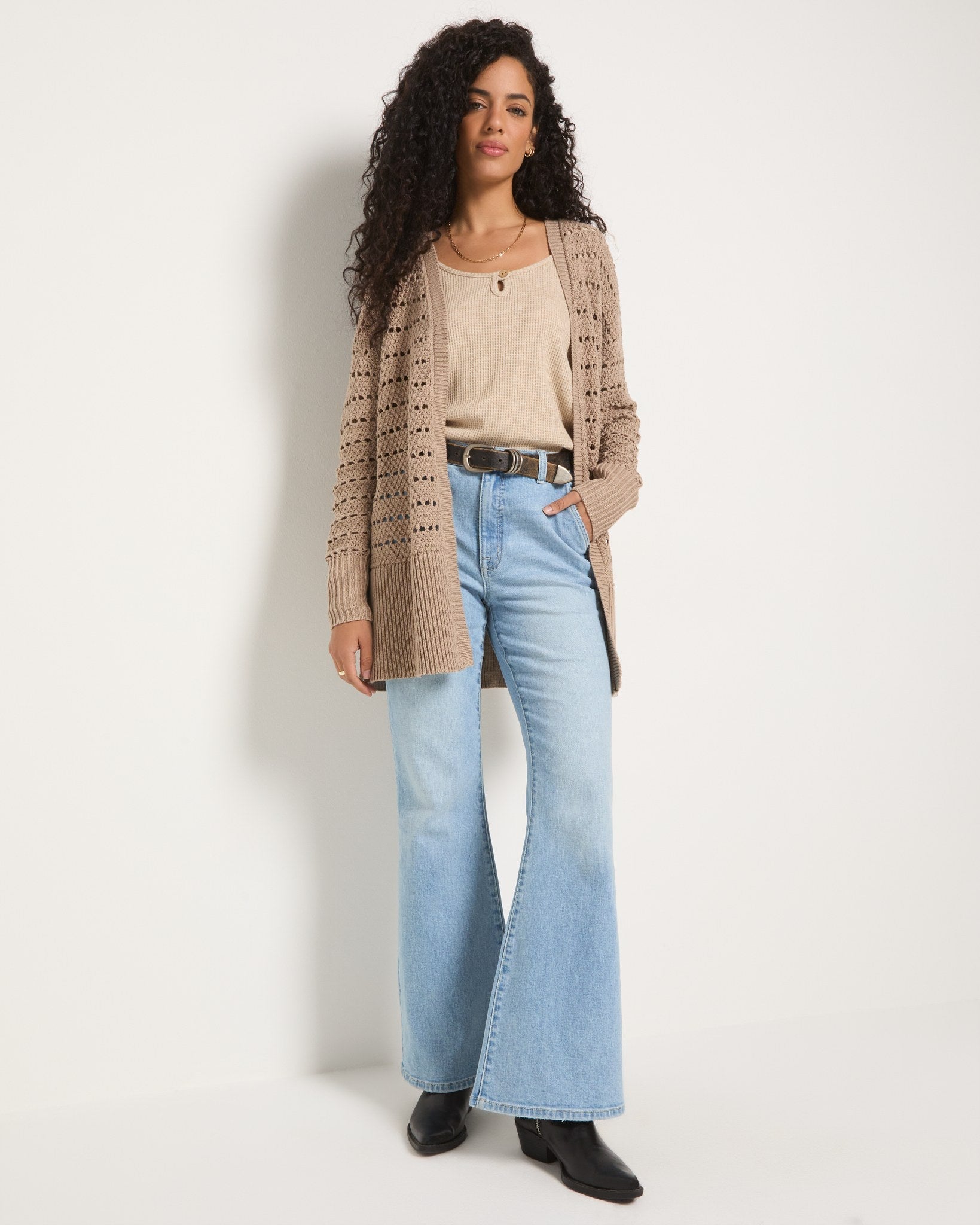 Dark Birch $|& SEAS Oasis Crochet Cardigan - UGC On Fig