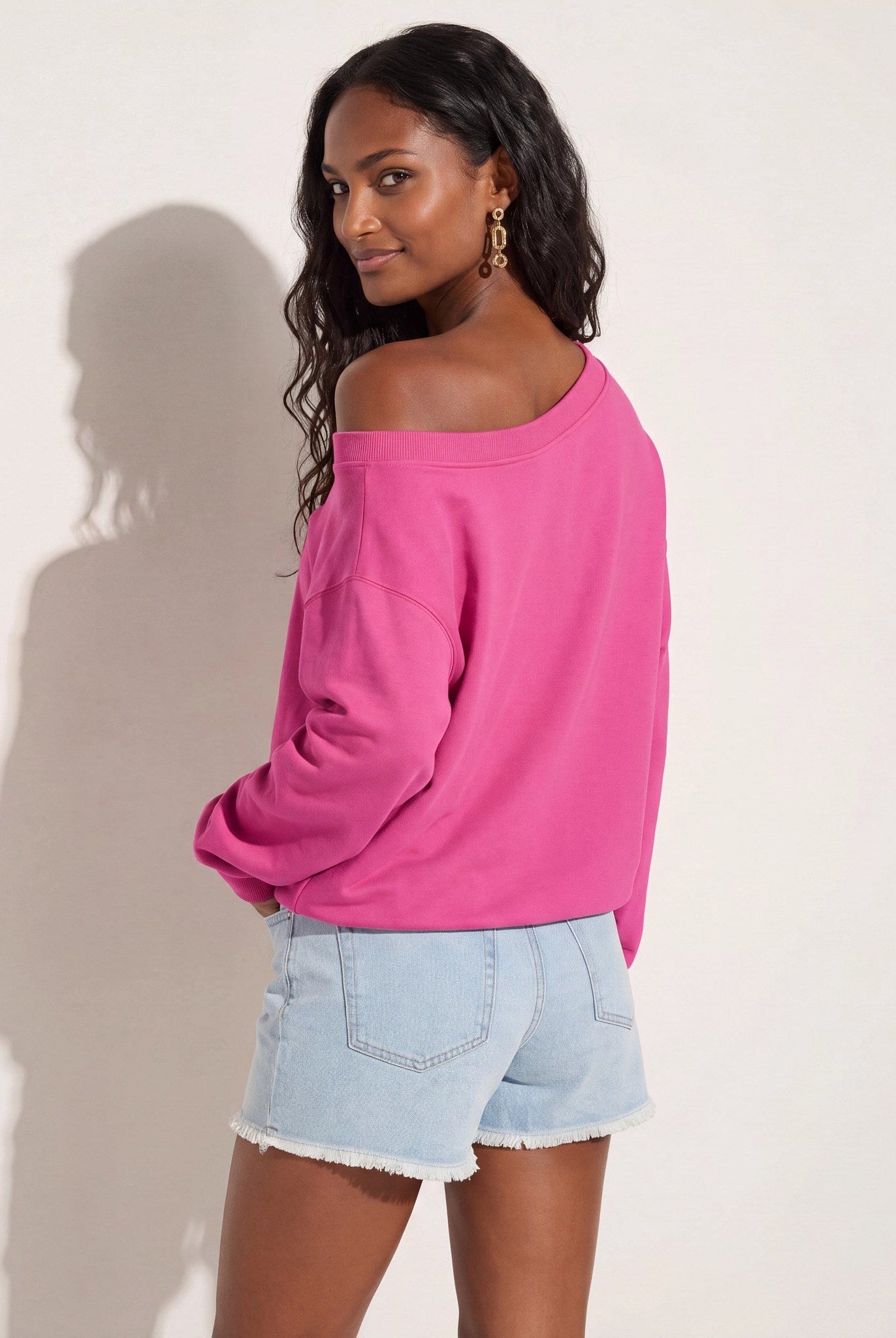 Rouge $|& SEAS Brooksville One Shoulder Sweatshirt - SOF Side