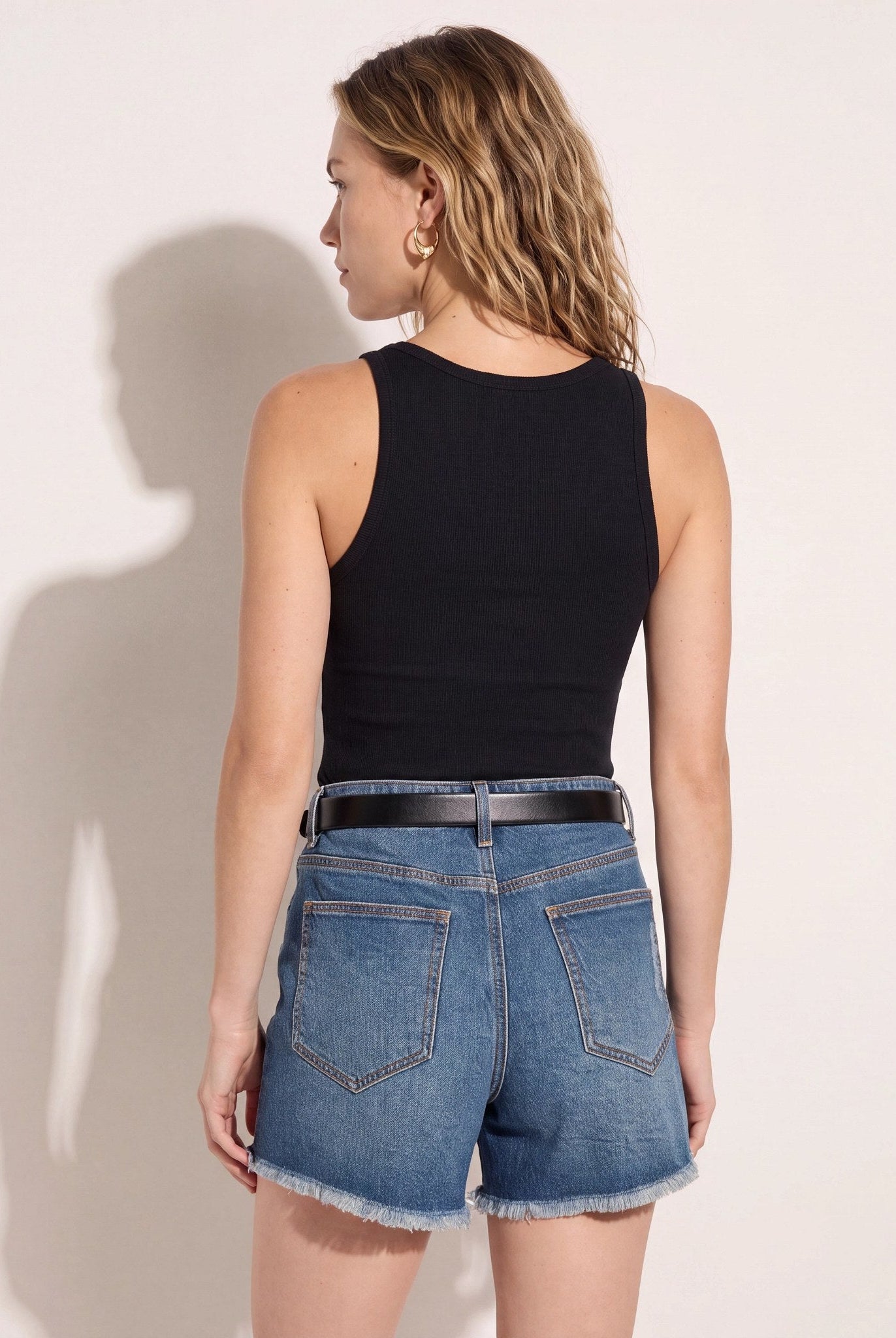 Black $|& SEAS Laurel Ribbed Shelf Bra Tank - SOF Side