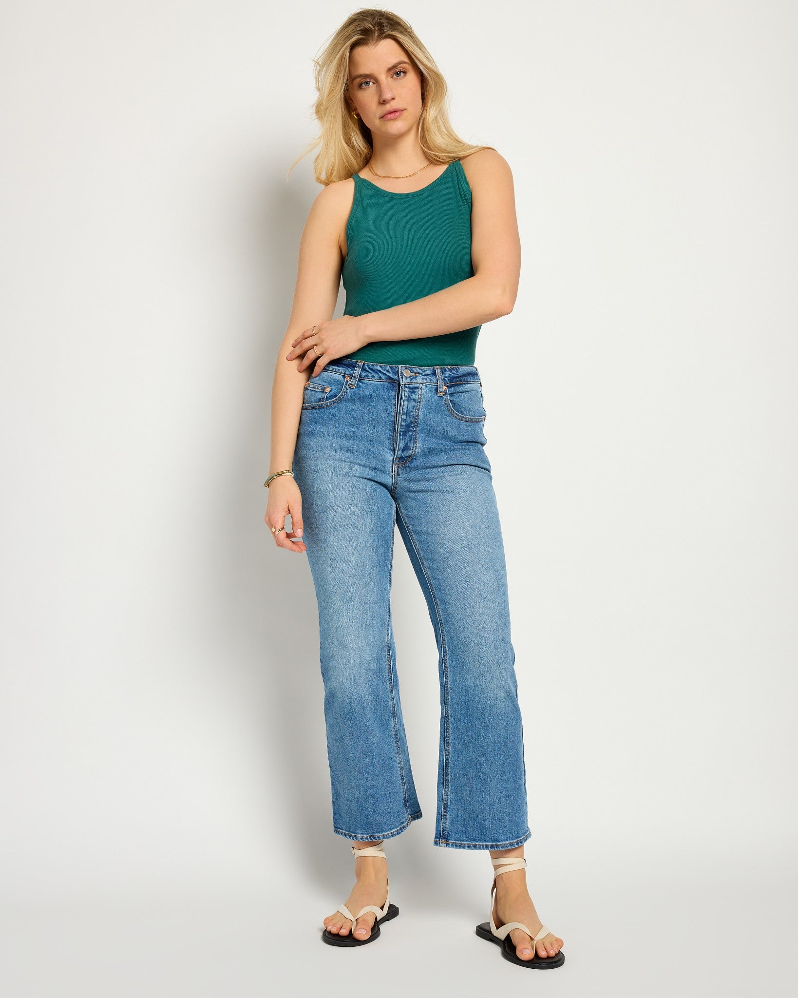 Deep Teal $|& SEAS Laurel Ribbed Shelf Bra Tank - SOF Side