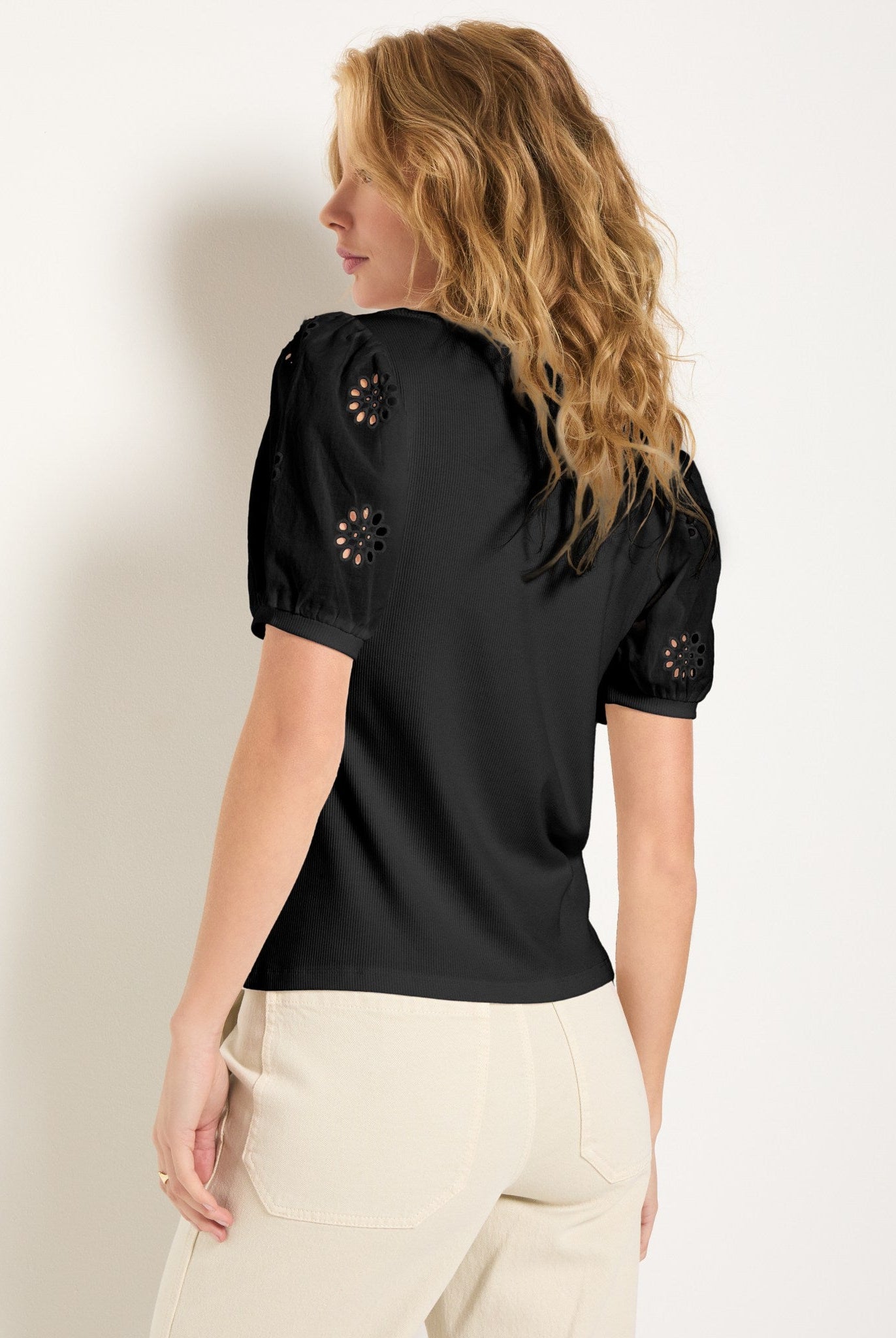 Black $|& SEAS Seaglass Eyelet Sleeve Tee - SOF Back