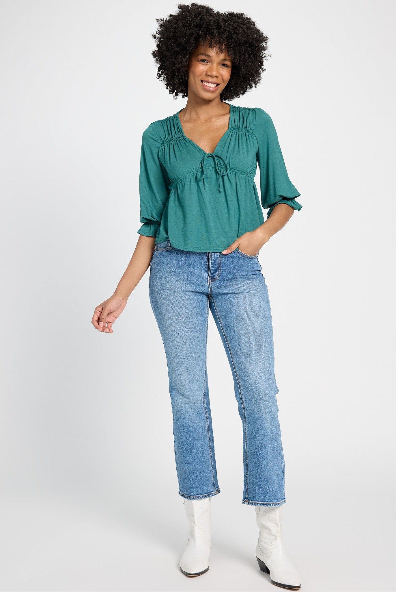 Deep Teal $|& SEAS Sailwind V-Neck Ruffle Top - UGC On Fig