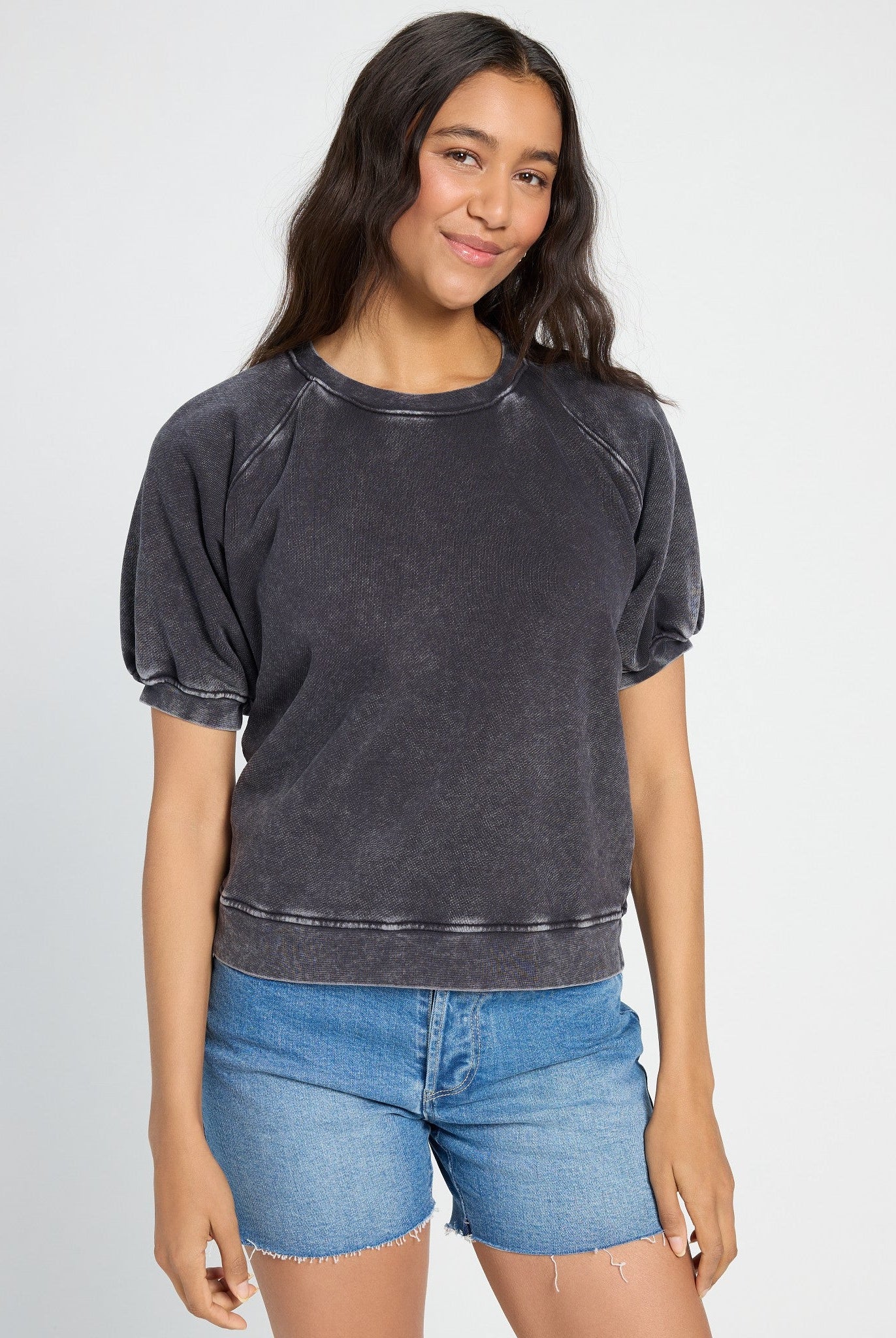 Washed Black $|& SEAS Sundeck Short Sleeve Sweatshirt - SOF Front