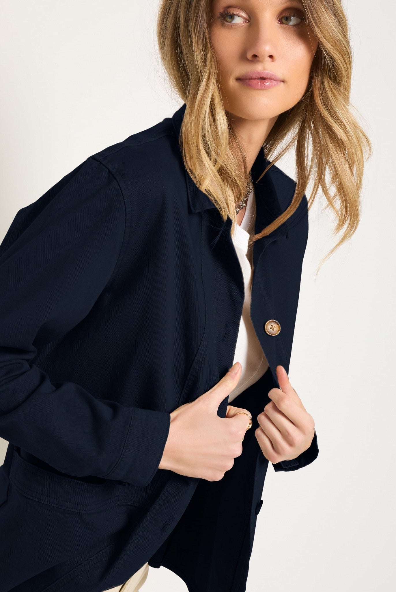 Washed Mariner Midnight $|& SEAS Pierside Twill Chore Jacket - SOF Full Front