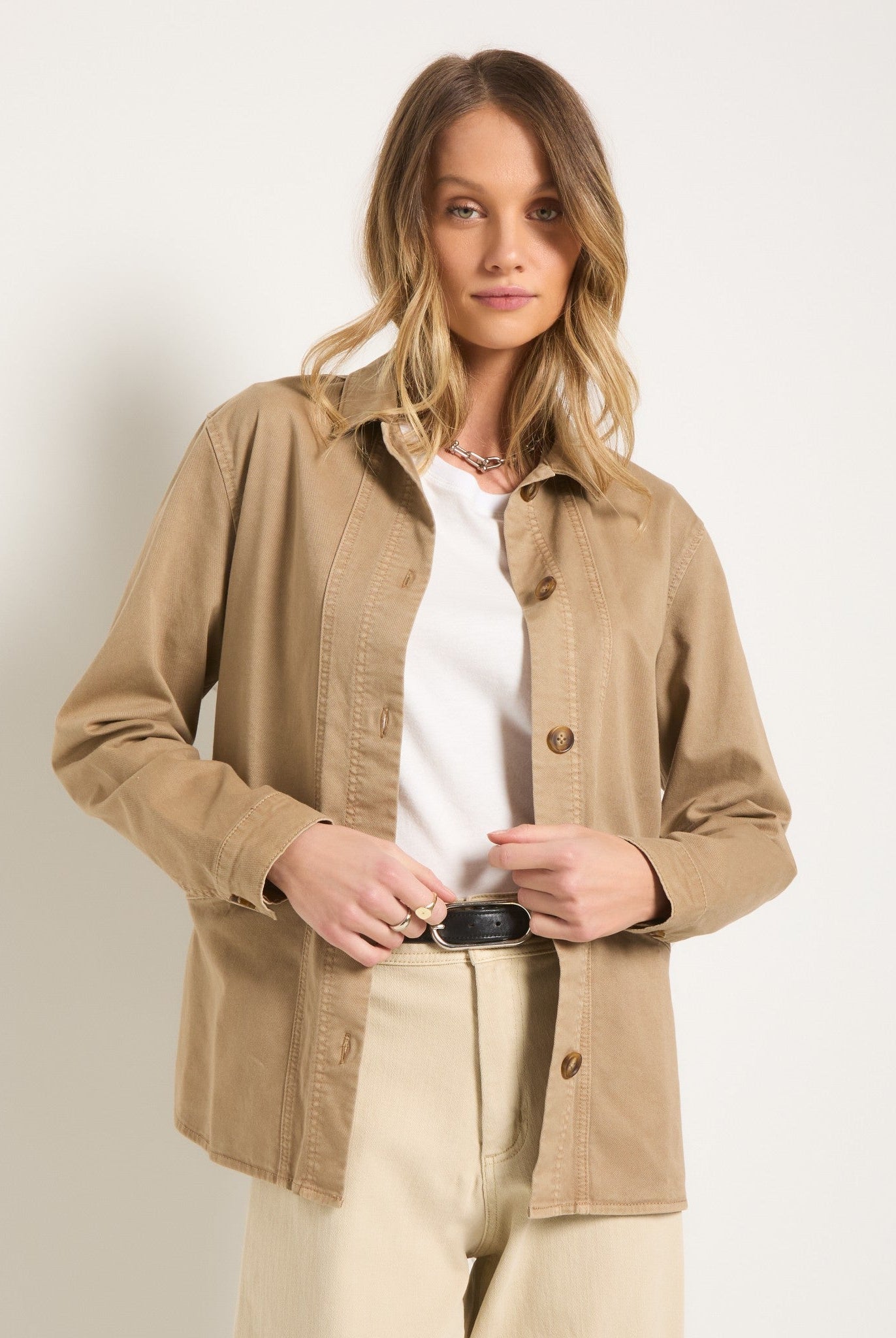 Washed Khaki $|& SEAS Pierside Twill Chore Jacket - SOF Full Front